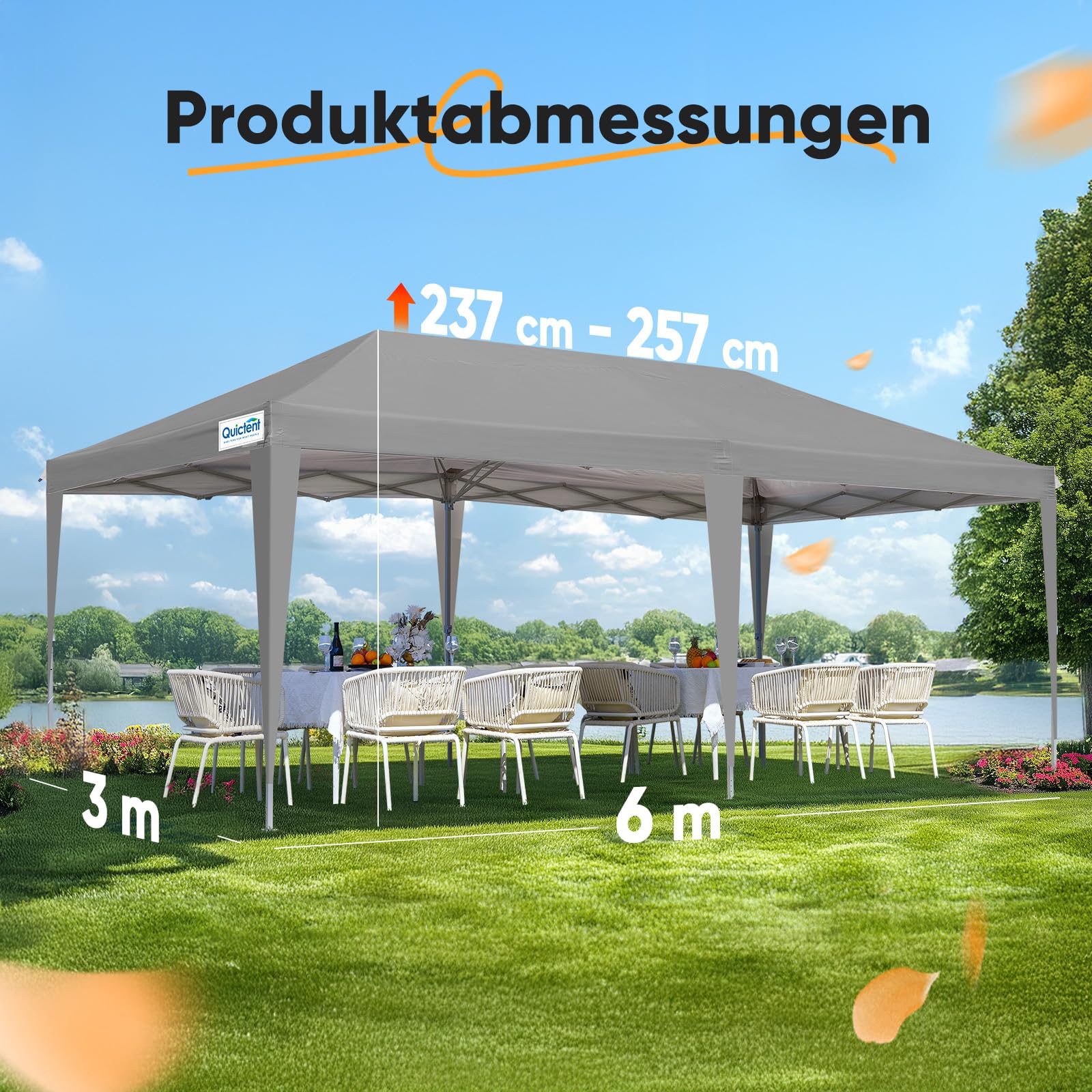 Quictent Pavillon 3x6m Faltpavillon mit 6 Seitenwänden, Gartenpavillon mit Rollentasche, Partyzelt 3x6 wasserdicht stabil, für Party im Freien, Hochzeiten, Fest, UV 50+,Grau