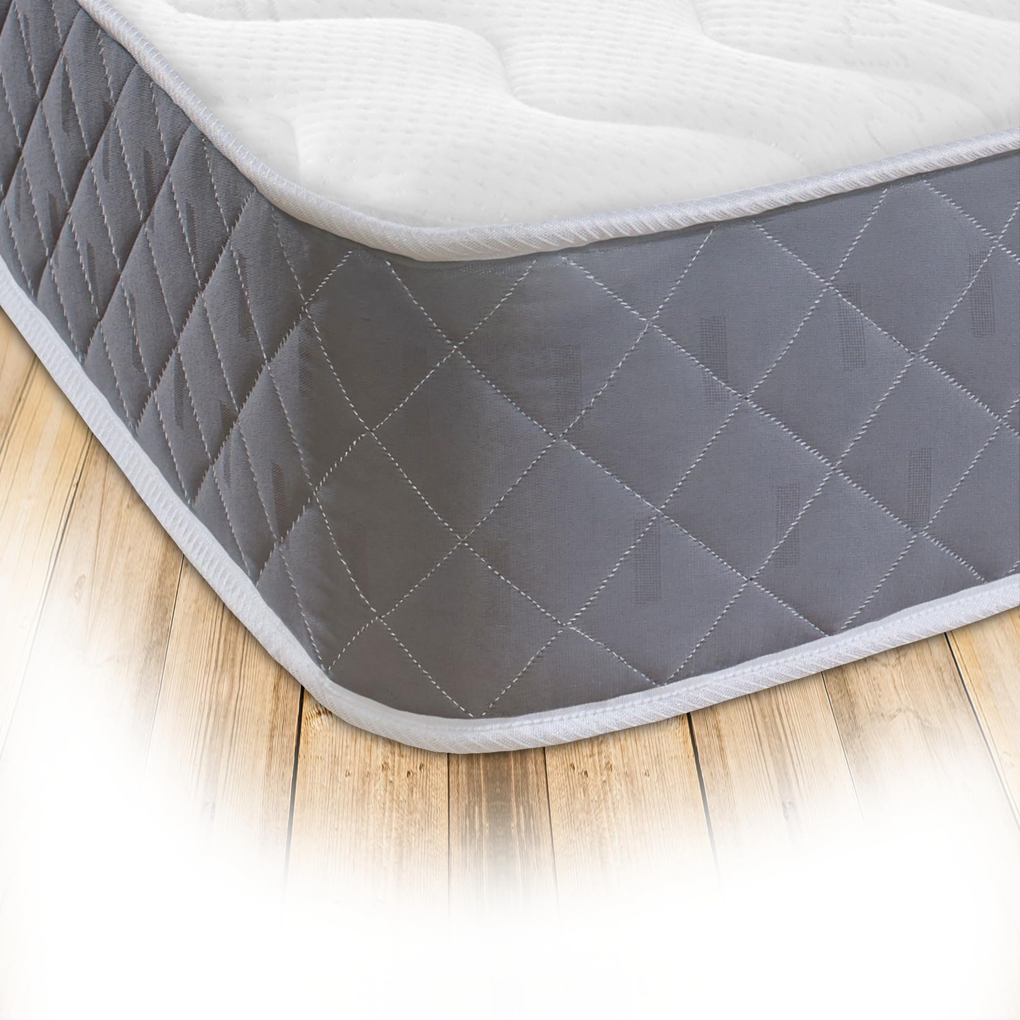 Starlight Beds Close Flame 8-Inch Deep Hybrid Shorty Mattress with Memory Foam Layer โ Soft, Grey, Sprung (2ft6 x 5ft9 x 20cm)