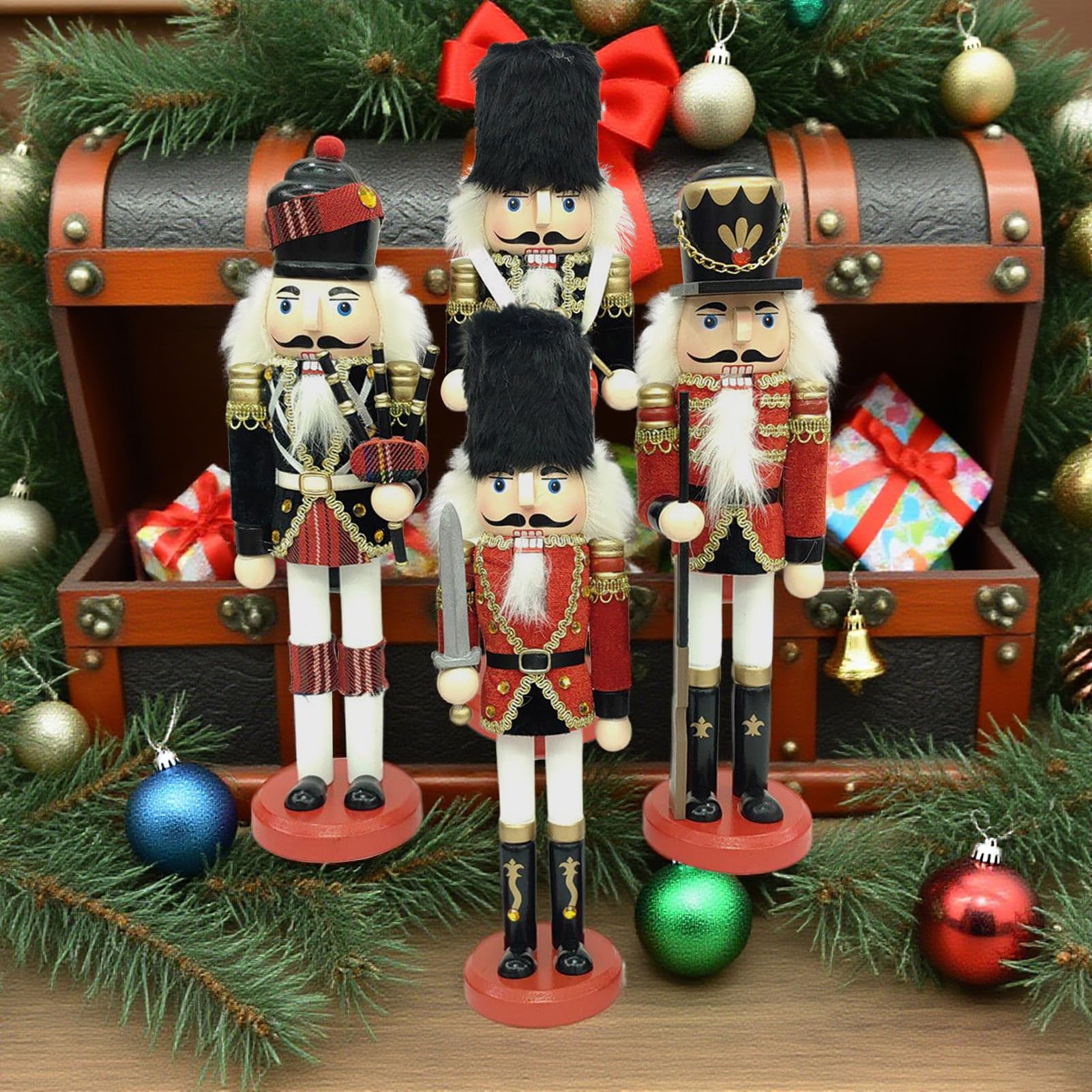 Casse-Noisettes de Noël | Figurine Soldat Casse-Noisette Décor | Bureau - Ensemble de 4 Décorations de Noël en Bois pour Cuisine Table à Manger Chambre Séjour Bureau Résidence Étudiante