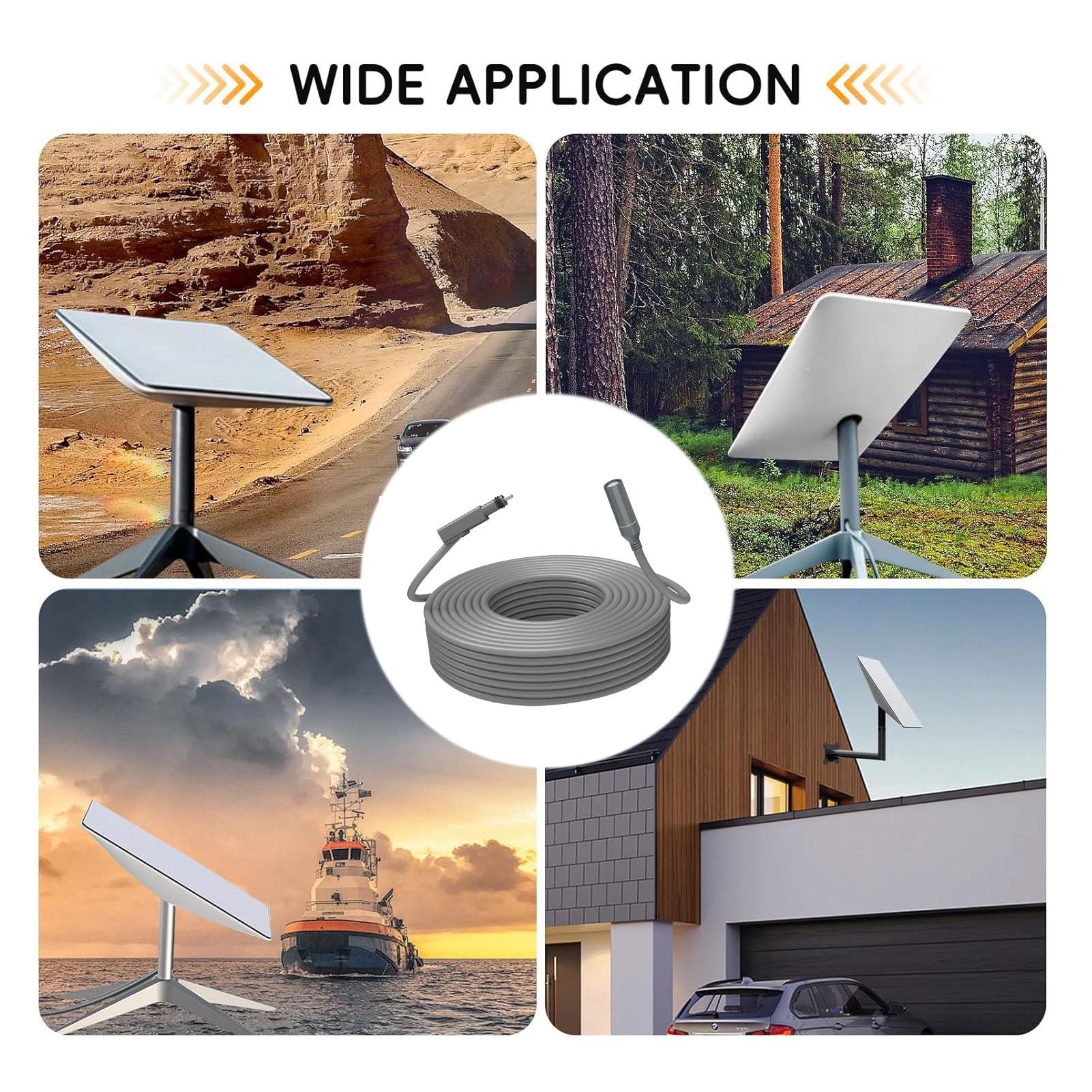 Fafeicy Cable de Extensión Satelital Estable y Confiable, Material de Caucho y Cobre, Transmisión Rápida de Datos para Antena Parabólica Gen 2, Uso Comercial en el Hogar la Oficina (#4)