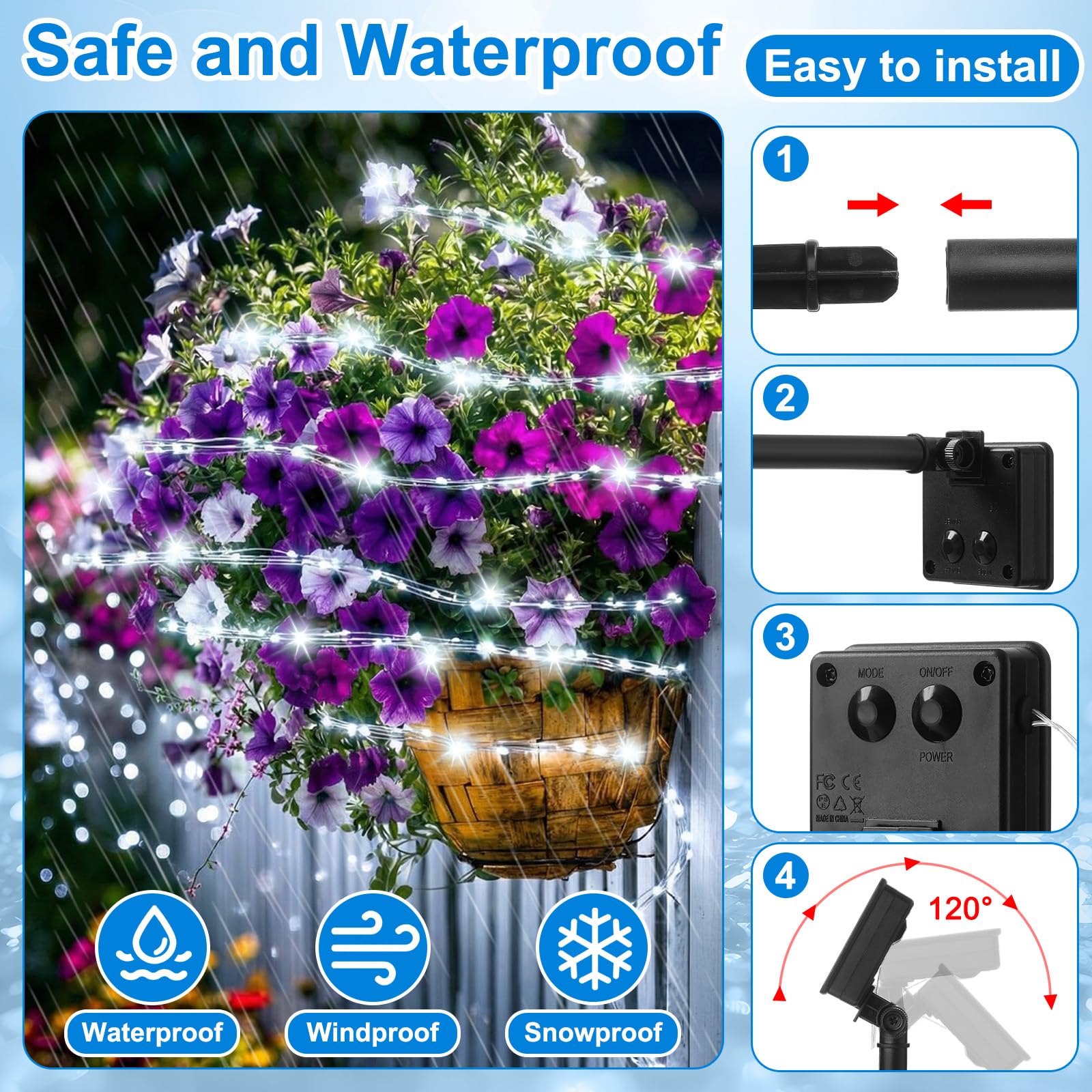 12 Stück Solar-Wasserfall-Lichterkette für den Außenbereich, wasserdicht, 9 Stränge, 180 LEDs, 8 Modi, Gießkannen-Licht (ohne Dose) Glühwürmchen-Lichter für Terrasse, Hof, Garten, Dekorationen