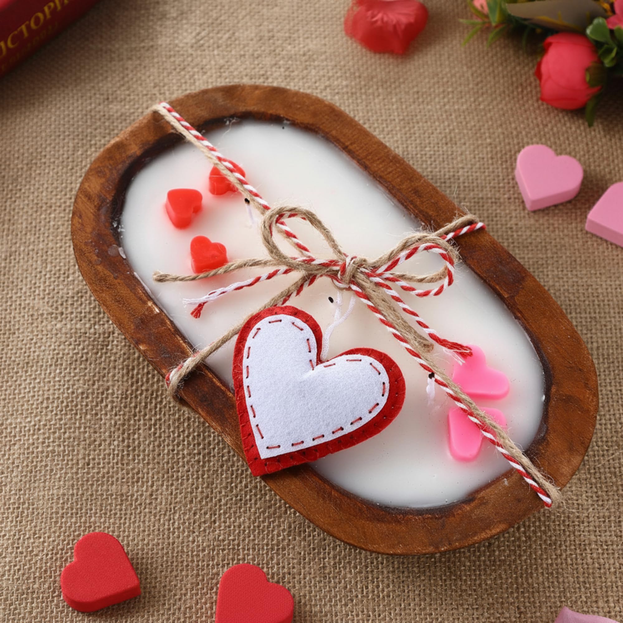 Amazon.com: Siifert Valentine's Day Wooden Dough Bowl Candle Red