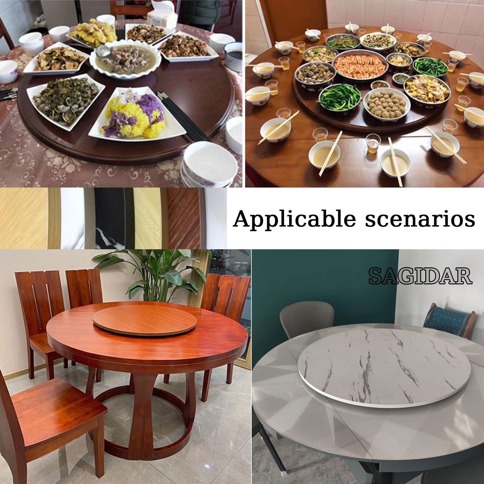 SAGIDAR Grand Plateau Tournant De Table À Manger, Plaque De Service Rotative, Plateau Rotatif en Bois Rond, Diamètre 50cm-100cm, Pas Facile À Incliner, Robuste Et Durable, Roulement Silencieux