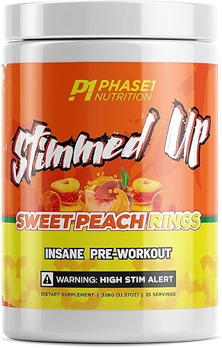 Estimmed Up Insane Pre entrenamiento para hiperenfoque, impulso de energía y bombas extremas (deliciosos anillos de manzana dulce o melocotón dulce)