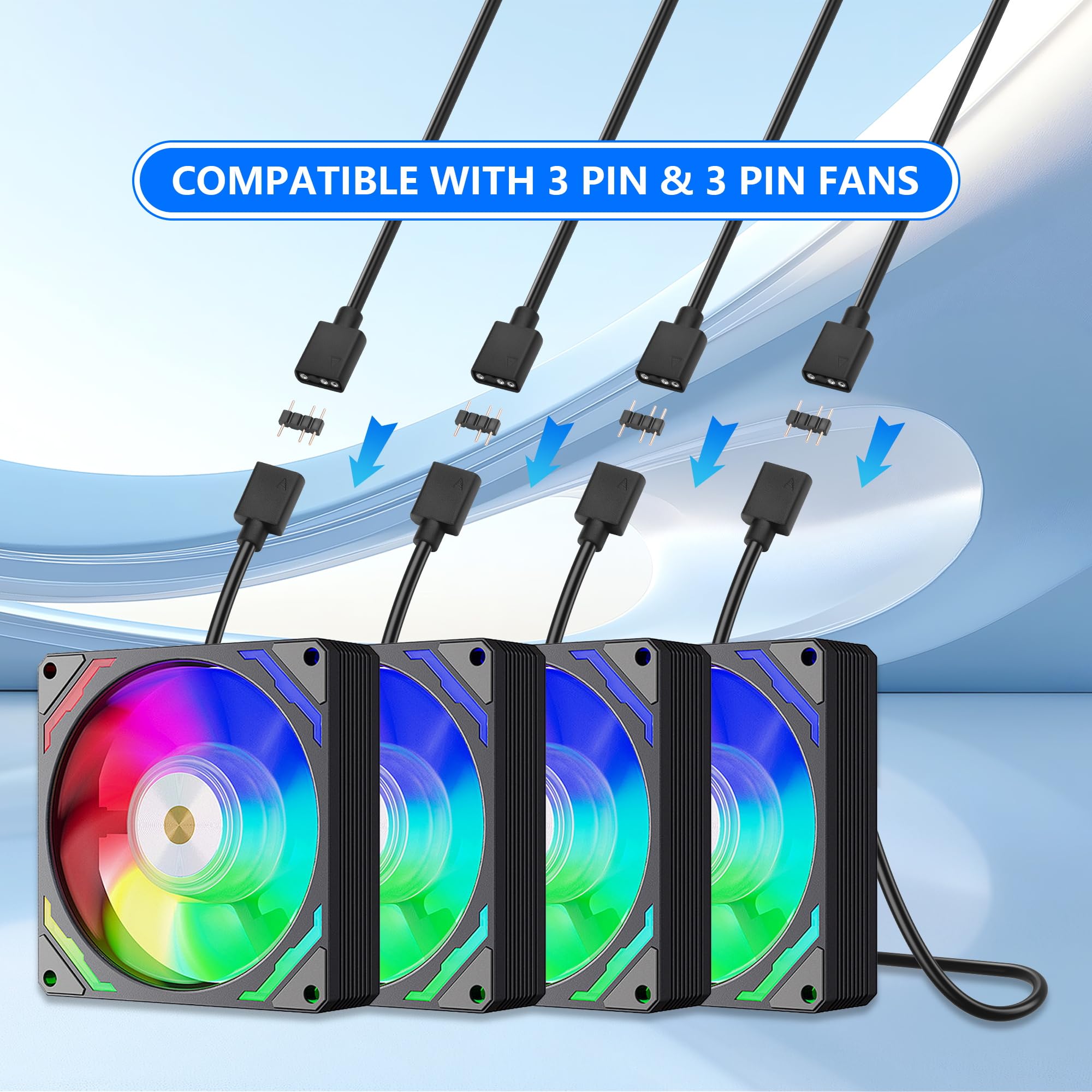 GINTOOYUN 2 Pack 1 a 4 ARGB Splitter Cable 5V 3-Pin Mujer a cuatro 5V 3-Pin Mujer RGB Splitter Cable para tiras luminosas RGB, ventiladores RGB 5V, cajas de ordenador, etc(12,4 pulgadas)