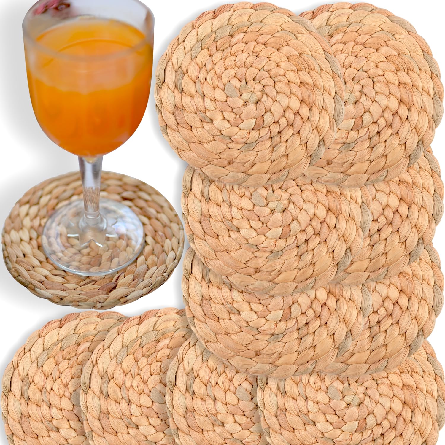 10 szt. podstawek z hiacyntem wodnym do stolika kawowego, boho podstawki do napojów, zabawne, podkładka pod napoje wykonana w 100% z naturalnej trawy morskiej, używane jako fajne podstawki, podkładki pod kubki, podkładki stołowe, podkładka na biurko, 9,9