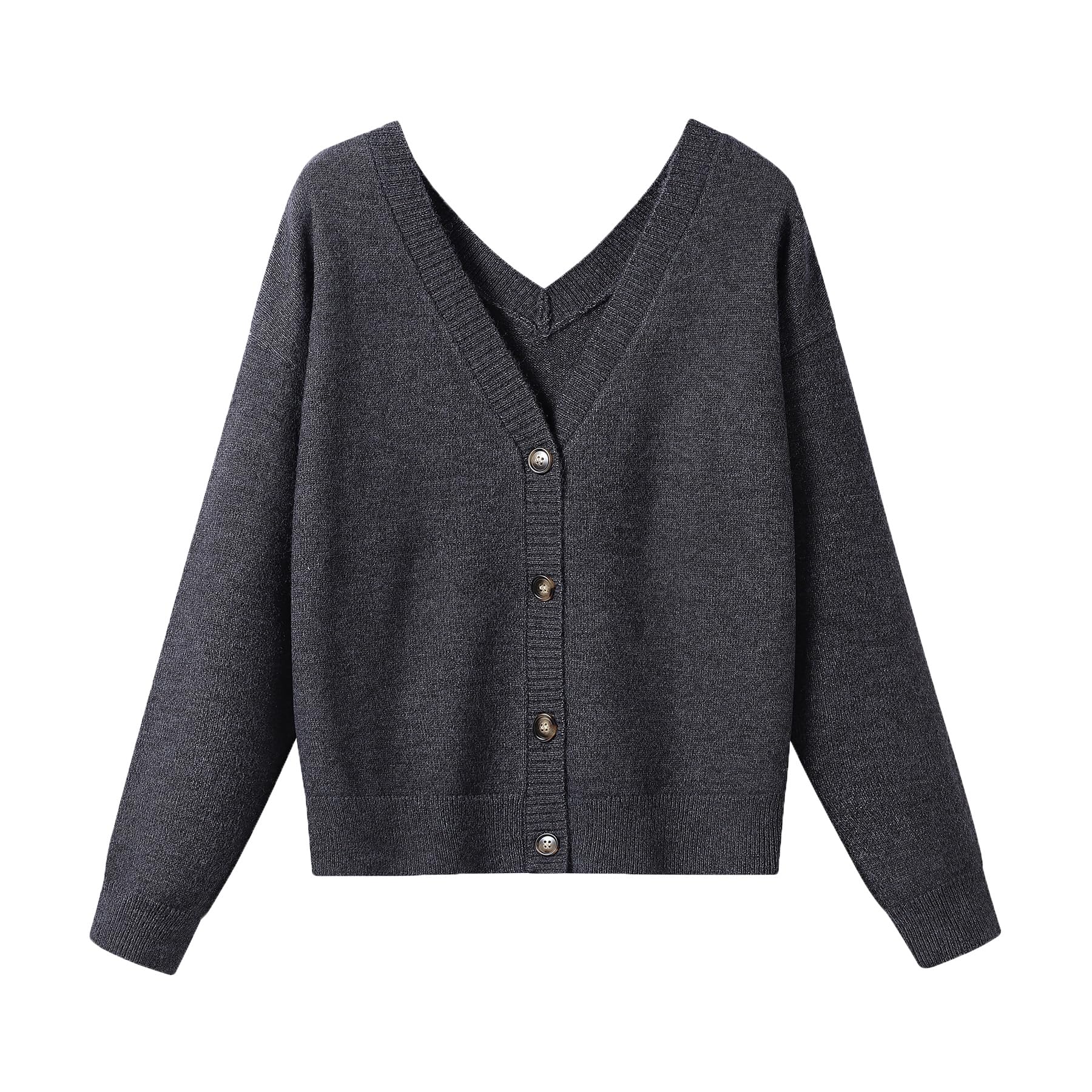 Fall Sweaters for Women 2025 Double V-Neck Long Sleeve Button Up Soft Knit Cardigan Sweaters