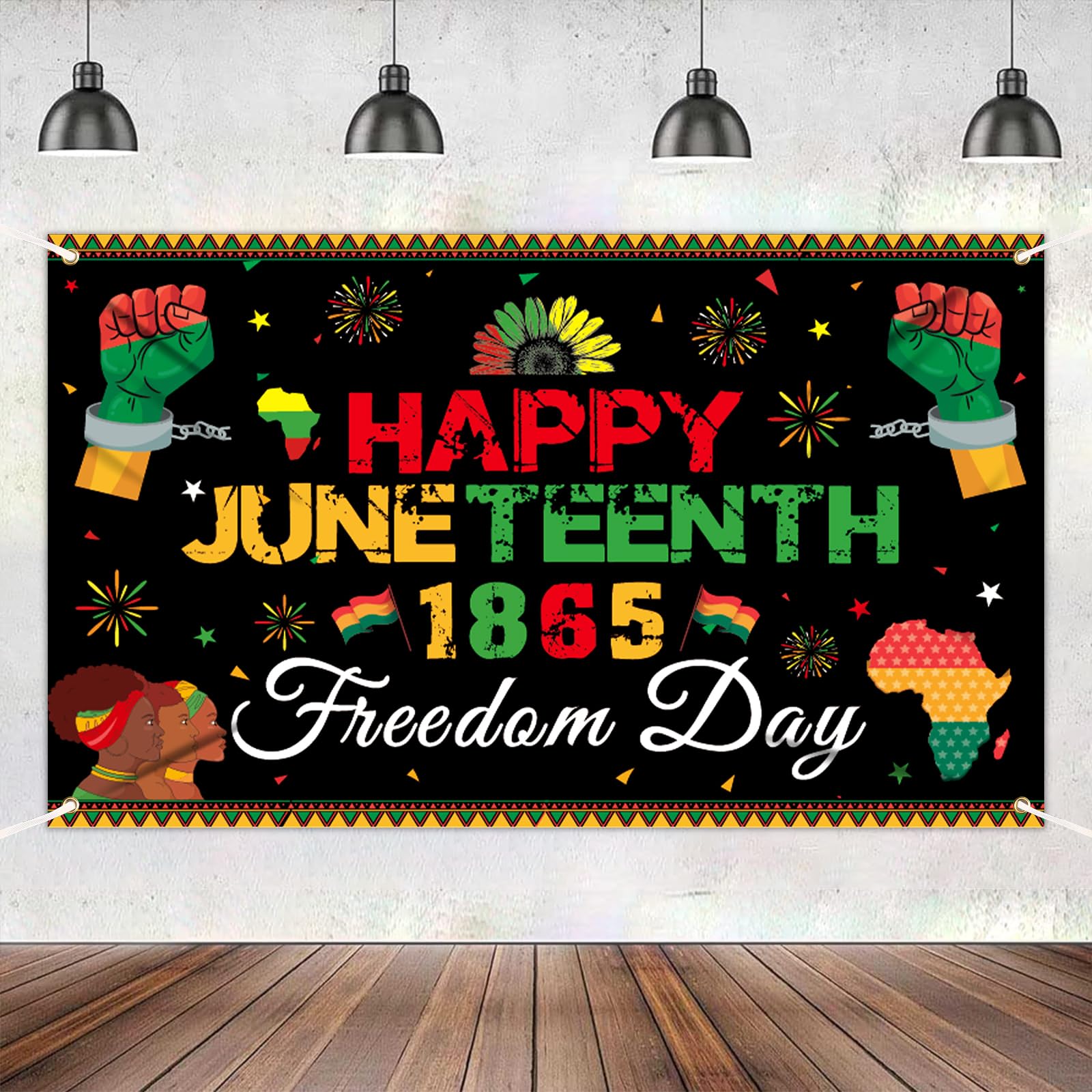 Large 71 x 43 Inch Juneteenth Backdrop Sign Banner, Happy Juneteenth Decorations, June 19th 1865 Independence Day Front Door Porch Sign Background