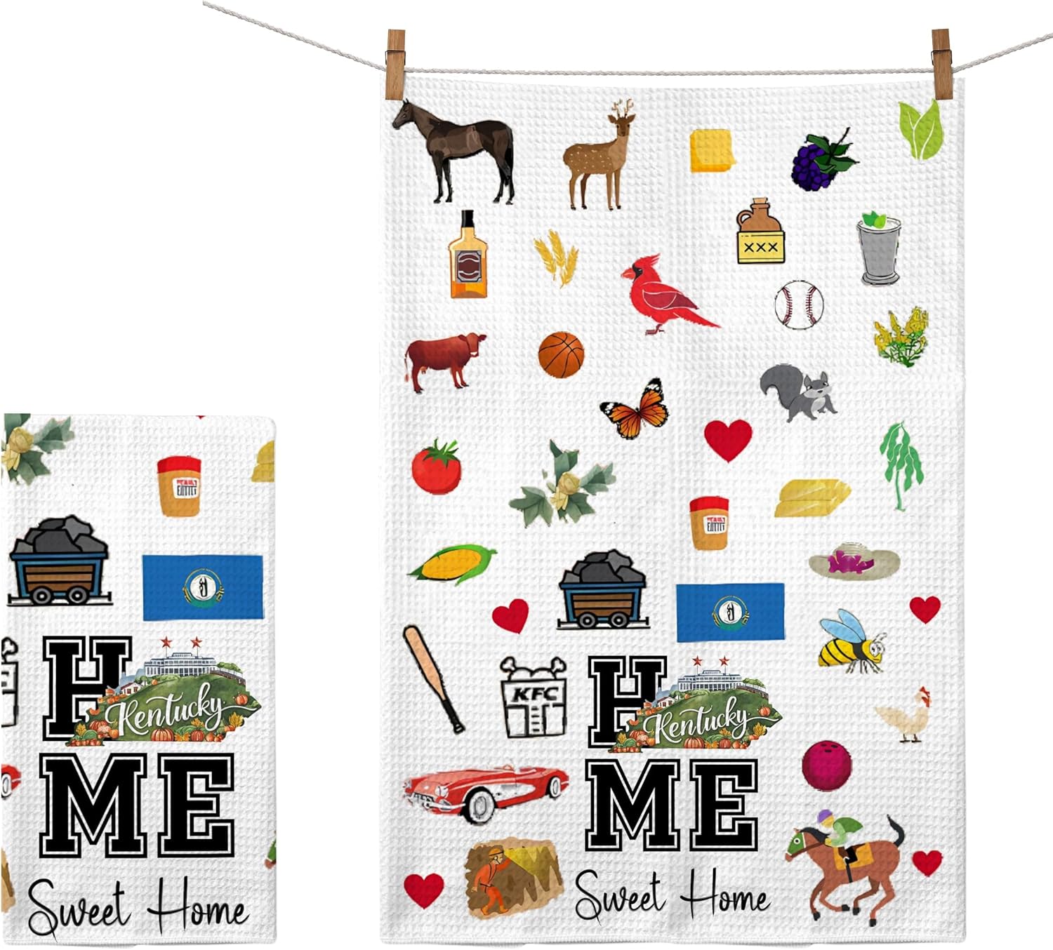 Home Sweet Home Kentucky Kitchen Towel - Housewarming and Homecoming Gifts - Kentucky State Favorite Symbol Dish Towels Gifts for Women Friends for Birthdays Mother's Day and Holidays