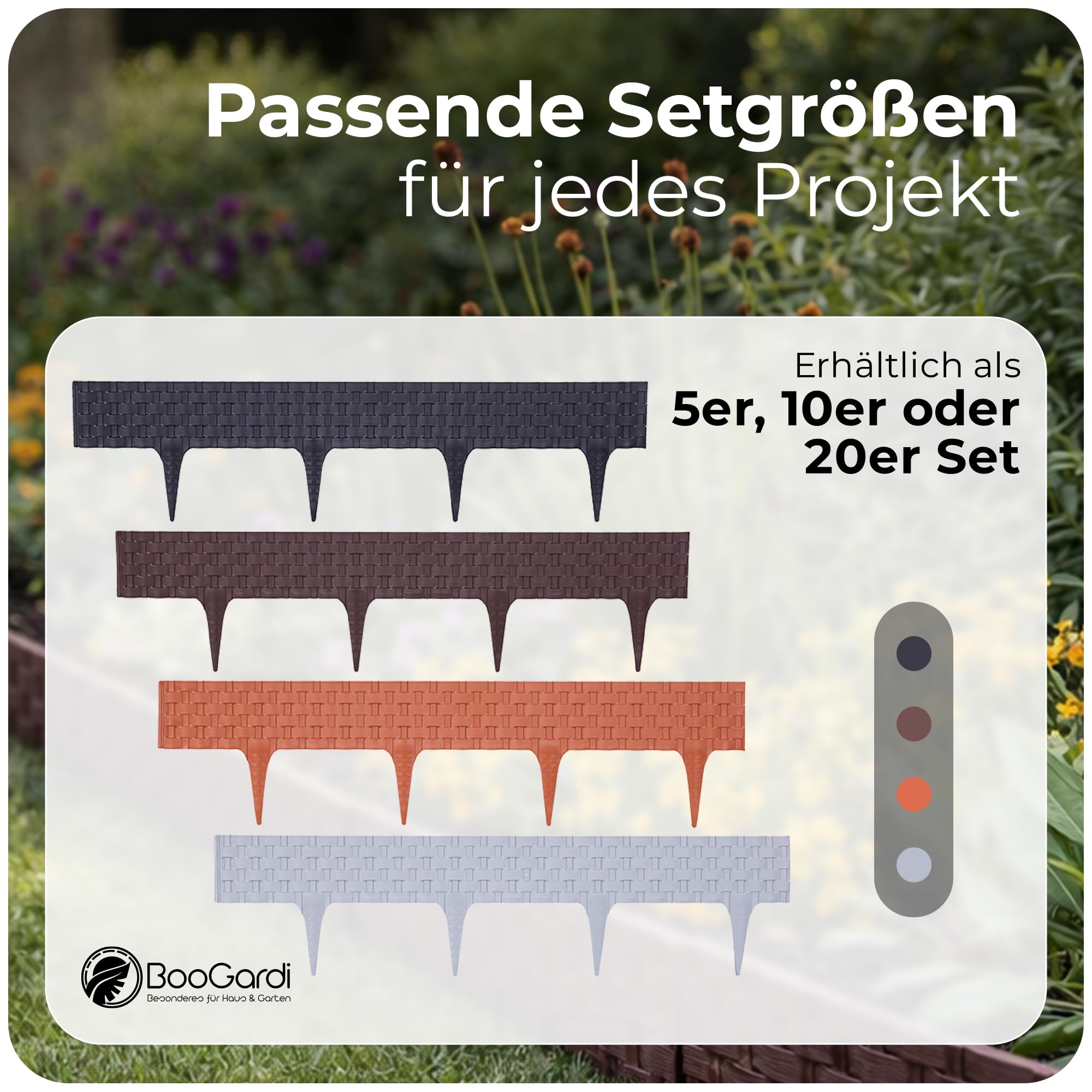 BOOGARDI Beeteinfassung Rattan-Optik · 8m Rasenkante Kunststoff Anthrazit · Beetbegrenzung in 4 Farben · Palisade Beetumrandung für Beet & Garten · Rasenkanten Beetabgrenzung Blumenbeet Umrandung