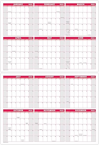 Calendario de pared grande de borrado en seco 2024 de 24 x 36 pulgadas, planificador de pared anual de 12 meses borrable en húmedo y seco,