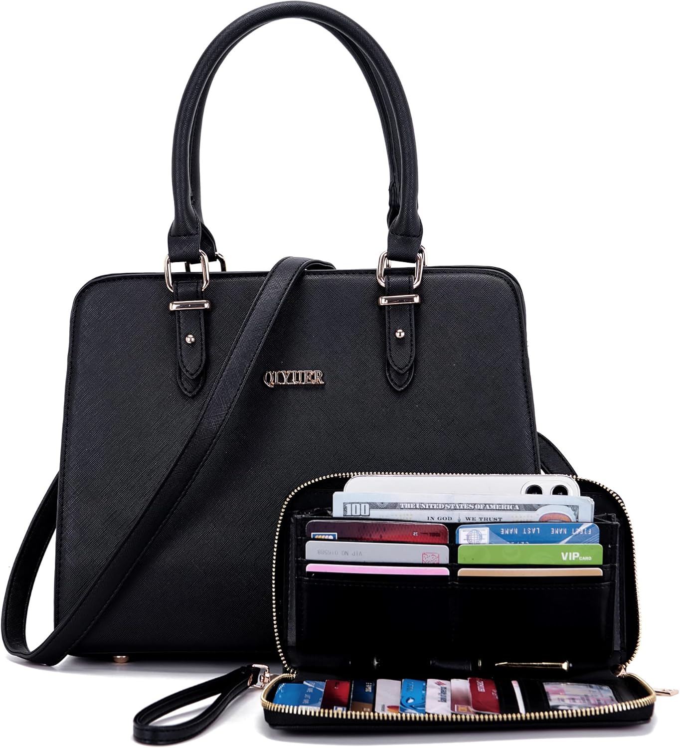 Qiyuer Satchel Purses For Women Top Handle Bag Purse And Wallet Set Work Tote Bags 2pcs