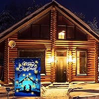 Vista 7 de Nativity - Bandera de jardín iluminada de Navidad, bandera religiosa de arpillera LED solar para patio – Cartel rústico de noche santa