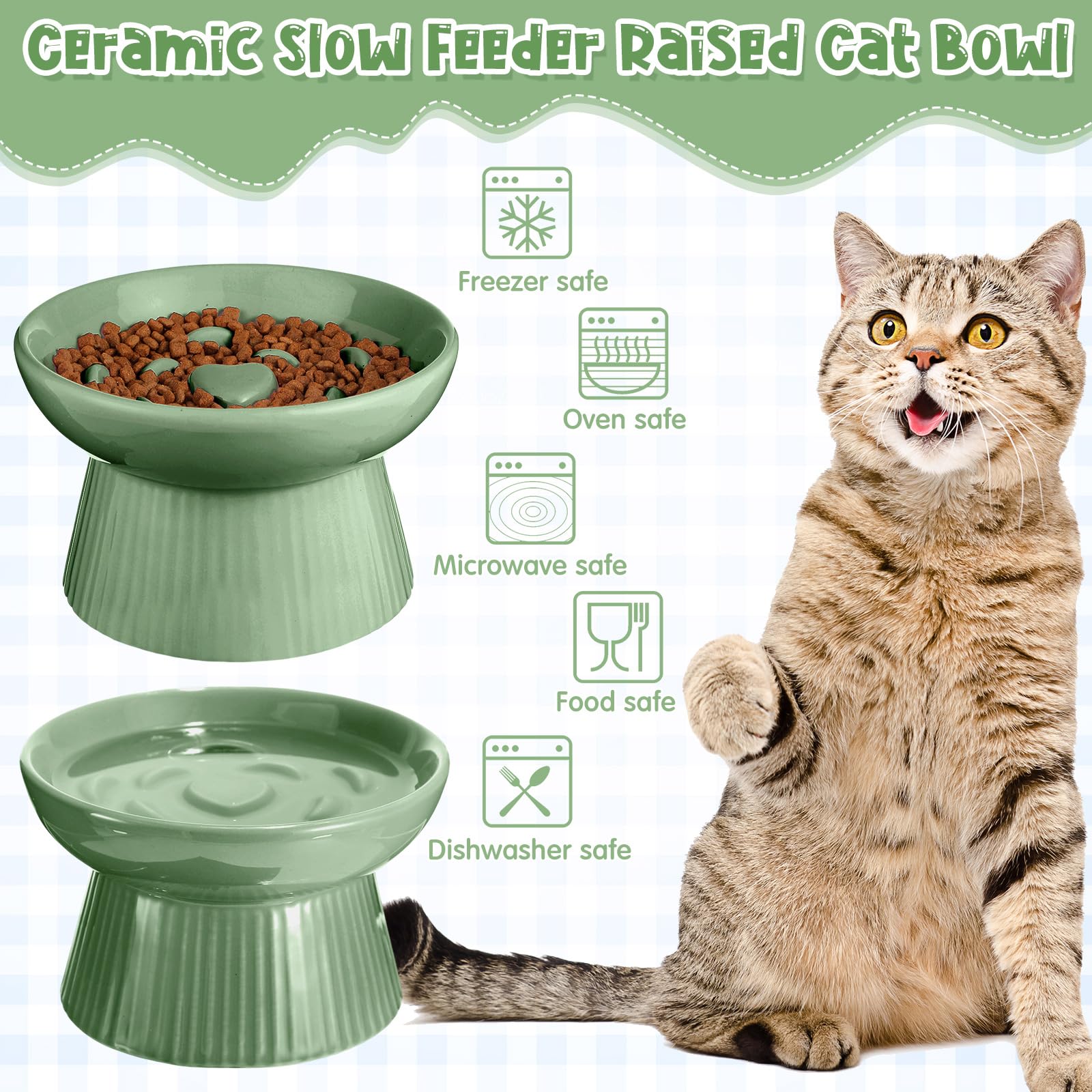 Tioncy Lot de 2 gamelles surélevées en céramique pour chat - Gamelles surélevées pour nourriture sèche et humide - Facile à nettoyer - Bord haut pour chats et petits chiens - Passe au lave-vaisselle -