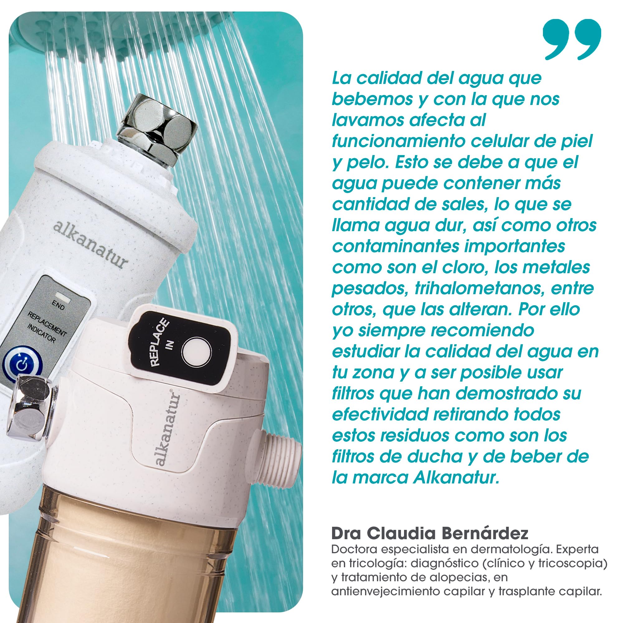 Filtro Agua para Ducha y Baño 30.000 L para el Pelo y Piel Sistema de Filtracion Libre De Sulfito Cálcico E226 Shower Head Filter ALKANATUR