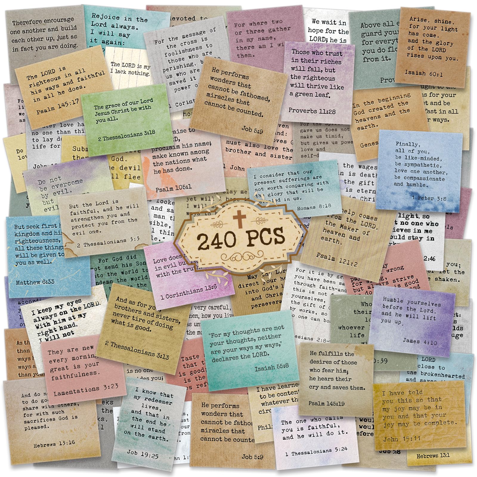 zheyistep 240PCS Retro Bible Verse Stickers (No Duplicates), Inspirational Scripture Stickers for Journaling Scrapbook Vintage Christian Religious Faith Quote Bible Study Supplies