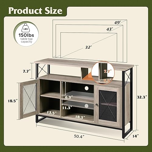 Miniatura 3 de WLIVE Soporte de TV de 55 pulgadas, centro de entretenimiento alto y consola de TV industrial con almacenamiento para dormitorio, sala de estar,