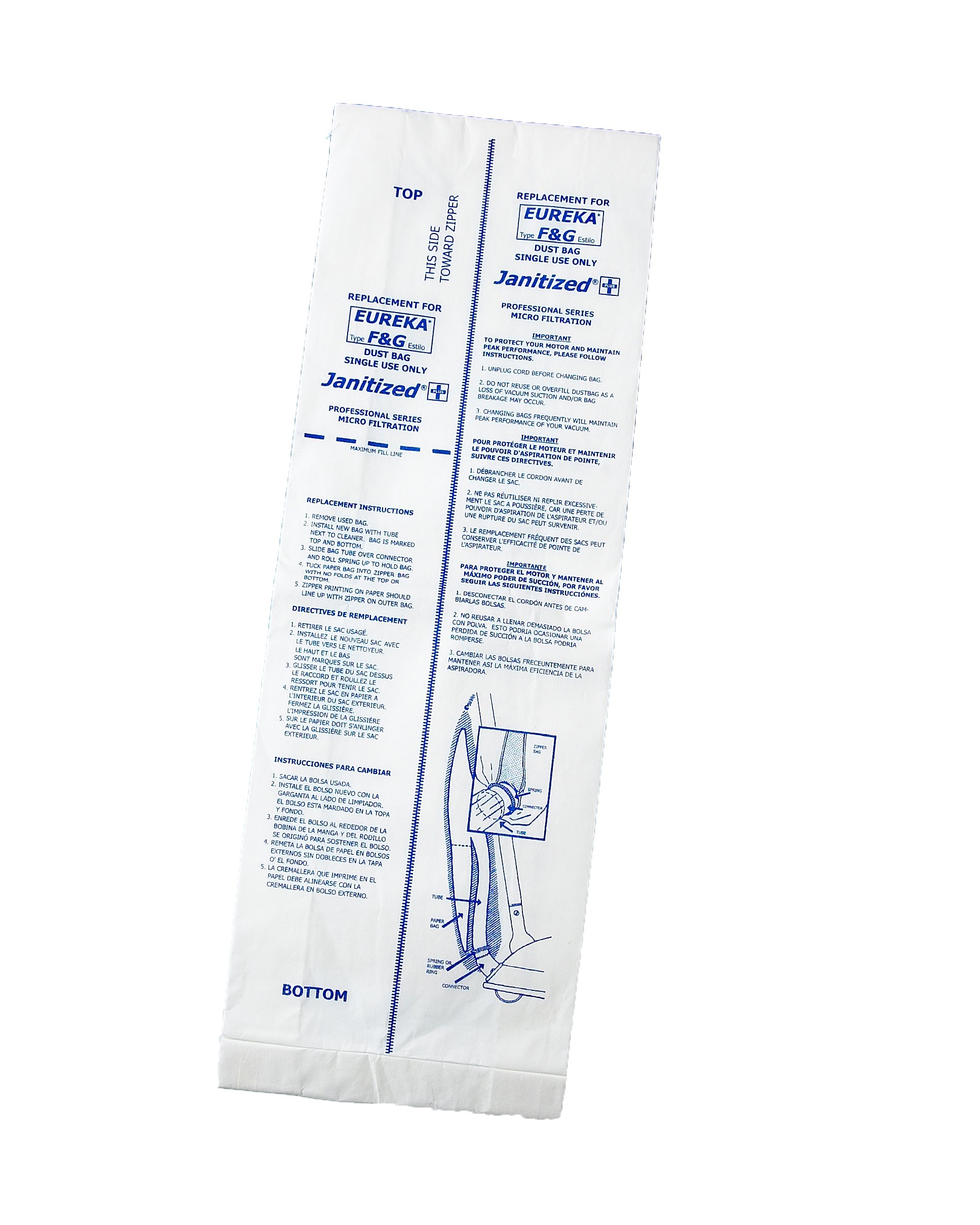 JanitizedJAN-EUF&G(10) Paper Premium Replacement Commercial Vacuum Bag, For Clarke ReliaVac, Eureka, Hawk, Koblenz, Advance ReliaVac, Powr Flite Vacuum Cleaners (10 - 10 packs)