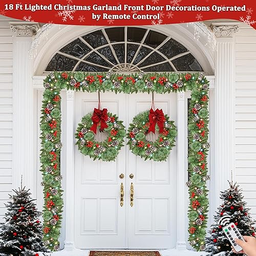 Miniatura 5 de Control remoto  Guirnalda de Navidad preiluminada de 18 pies de largo para exteriores, 100 luces blancas cálidas y coloridas, temporizador, 12 modos