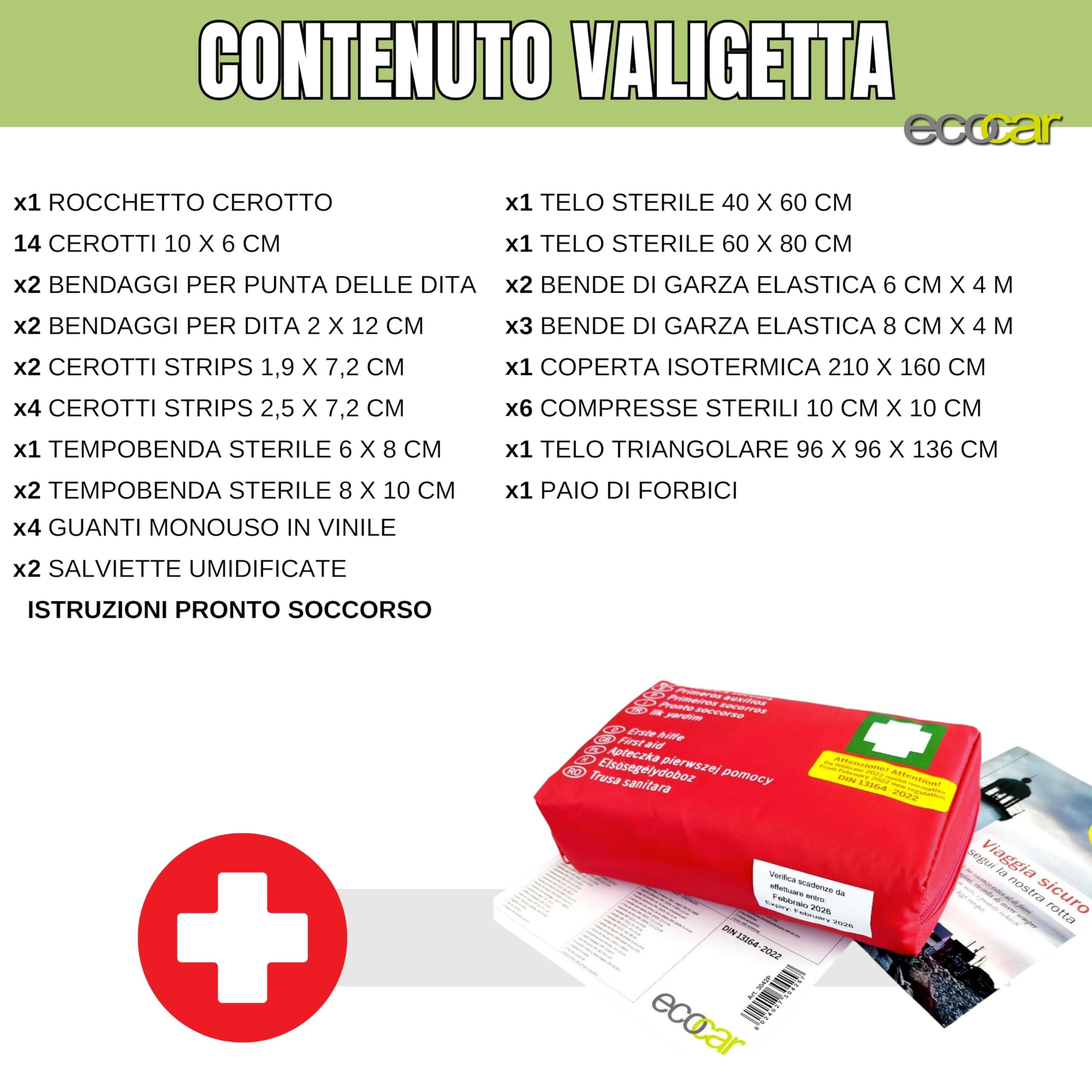 Kit Primo Soccorso ECOCAR 45pezzi - Norma DIN 13164:2022 Per Auto E Aziende - Foto 4