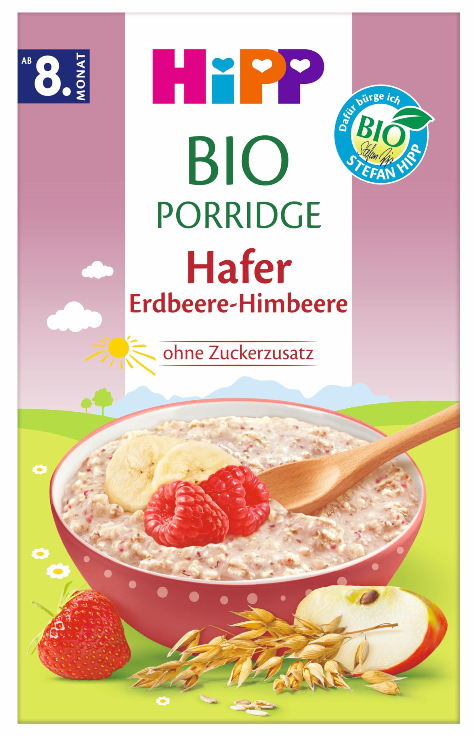 HiPP Bio Müesl Porridge Hafer Erdbeere-Himbeere (6 x 250g), ab 8. Monat, mit Bio-Hafer, Vitamin B1, ohne Zuckerzusatz, in bester Bio-Qualität