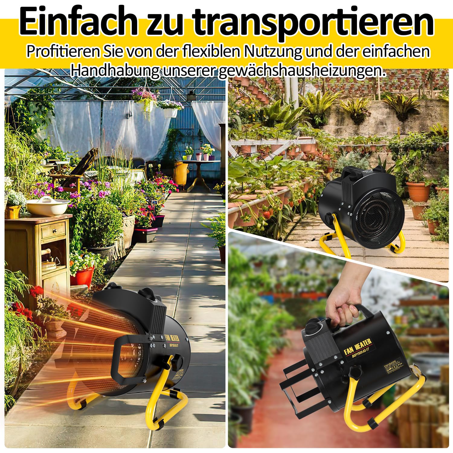 Gewächshausheizung mit thermostat und Sicherheitsständer ausgestattet,IPX4 spritzwassergeschützt, Schnelle Erwärmung Mehrfachschutz für Gewächshäuser