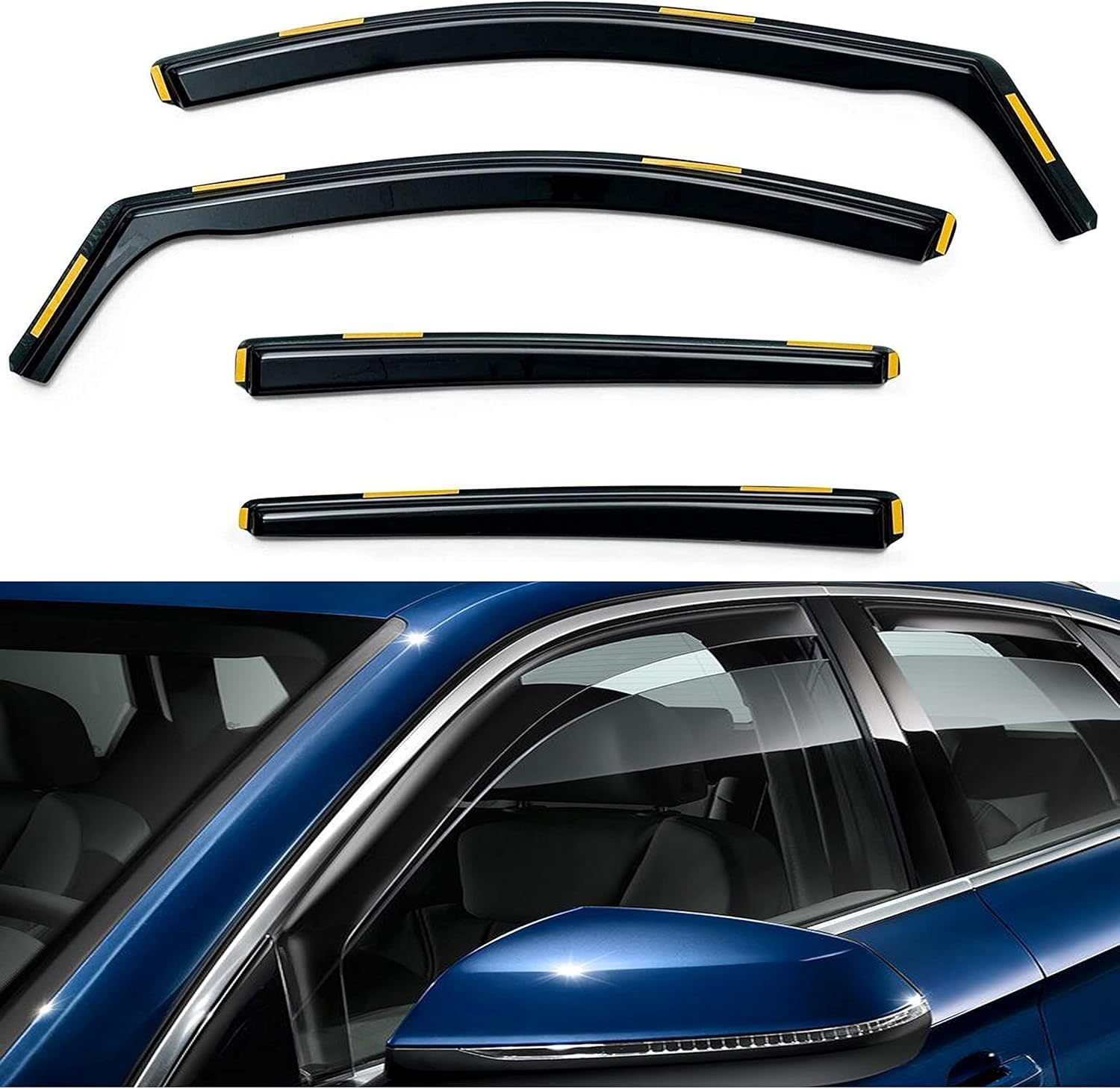 DNQ 4Pcs Rain & Wind Deflectors Set Premium Quality Tinted Sun
