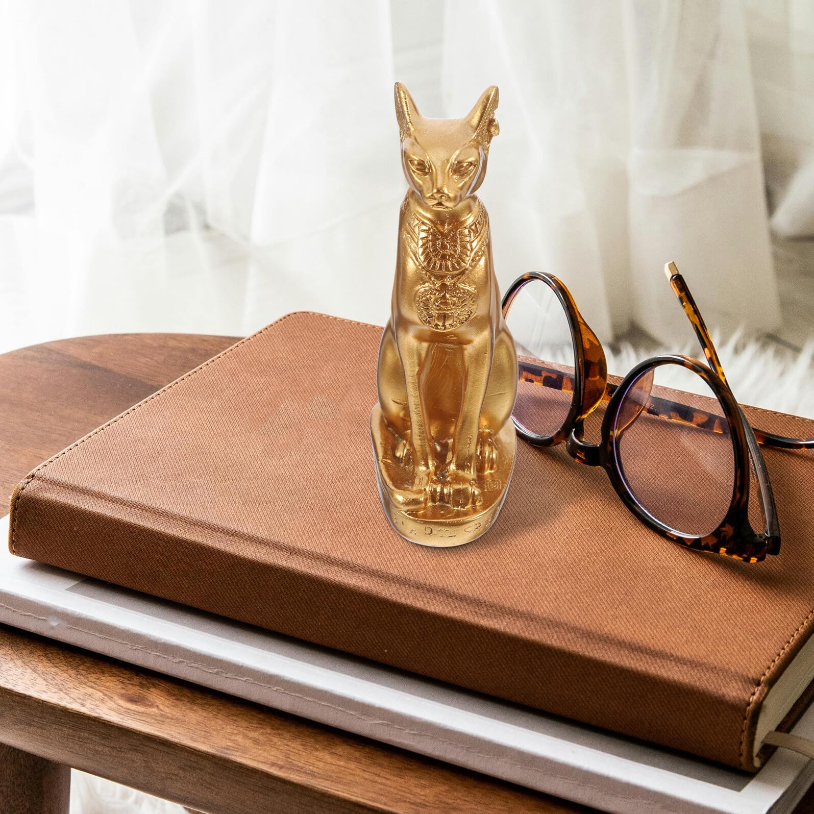 jojofuny Estatua de Gato Egipcio Bastet Resina Dorada Figura Decorativa para Hogar y Mesa Adorno Artístico Elegante para Interior