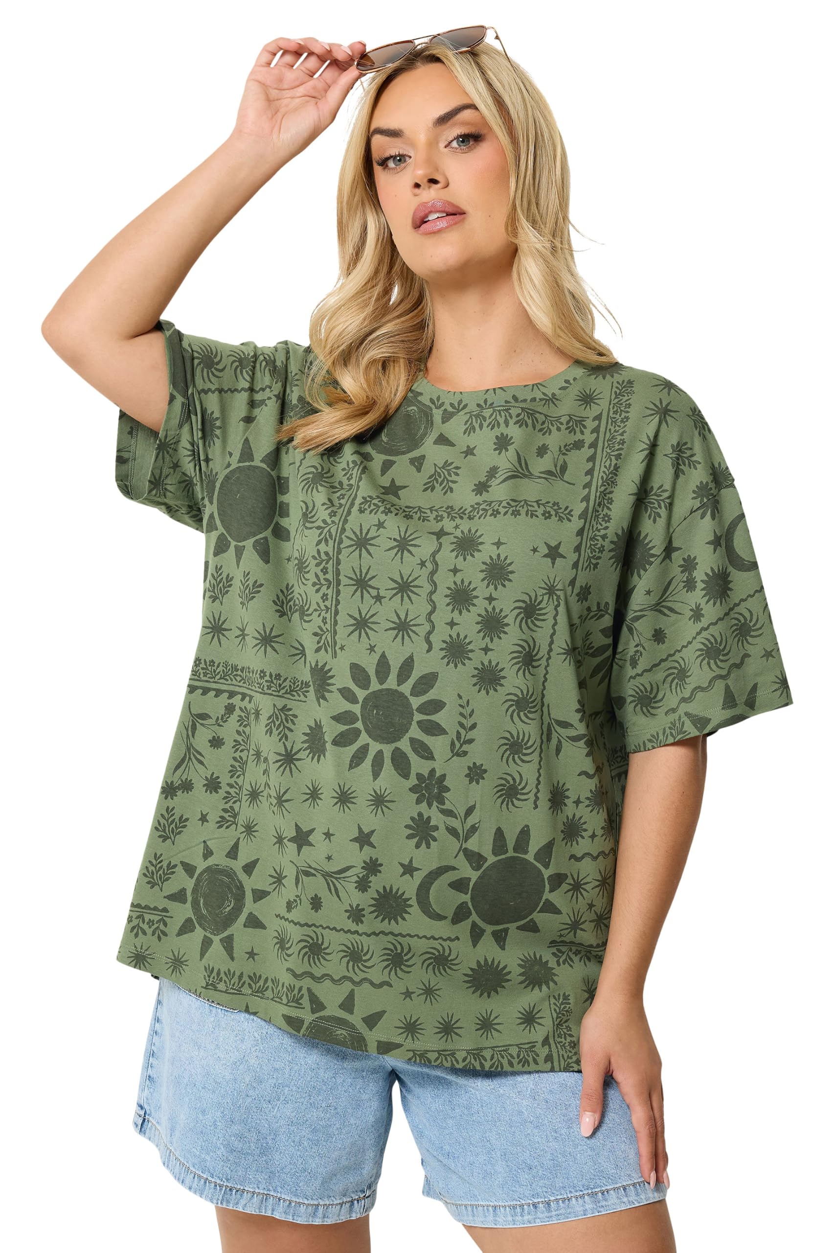 Yours Curve Green Summer Print Boxy T-Shirt - Women's - Plus Size Curve