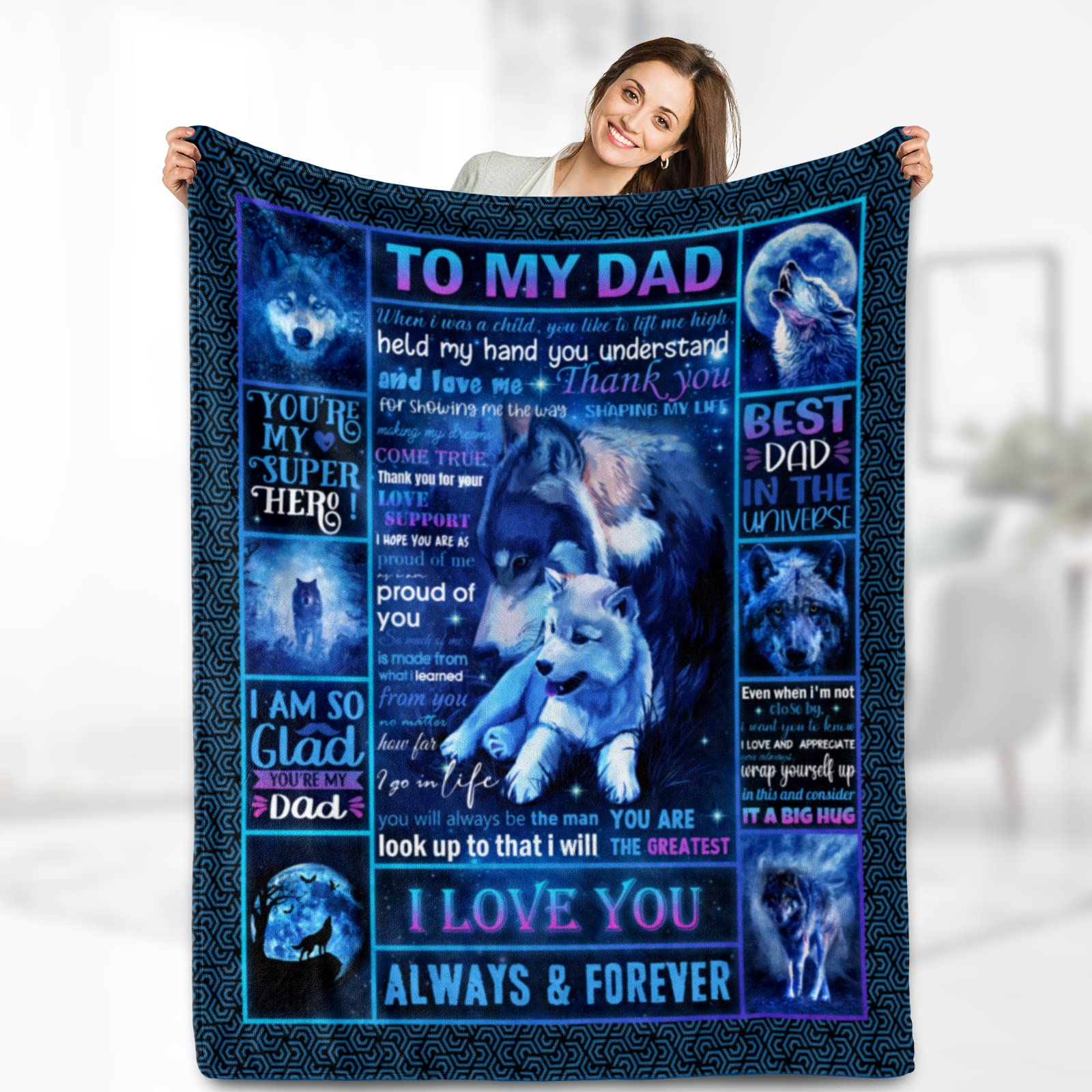 Photo 1 of *** NEW *** Aimego Fathers Dad Gifts Blanket from Daughter Son, Birthday Gifts to My Dad Throw I Love My Daddy Best Dad Ever Unique Gift Idea Bedroom Decor Cozy Bed Couch Fleece Blankets for Men