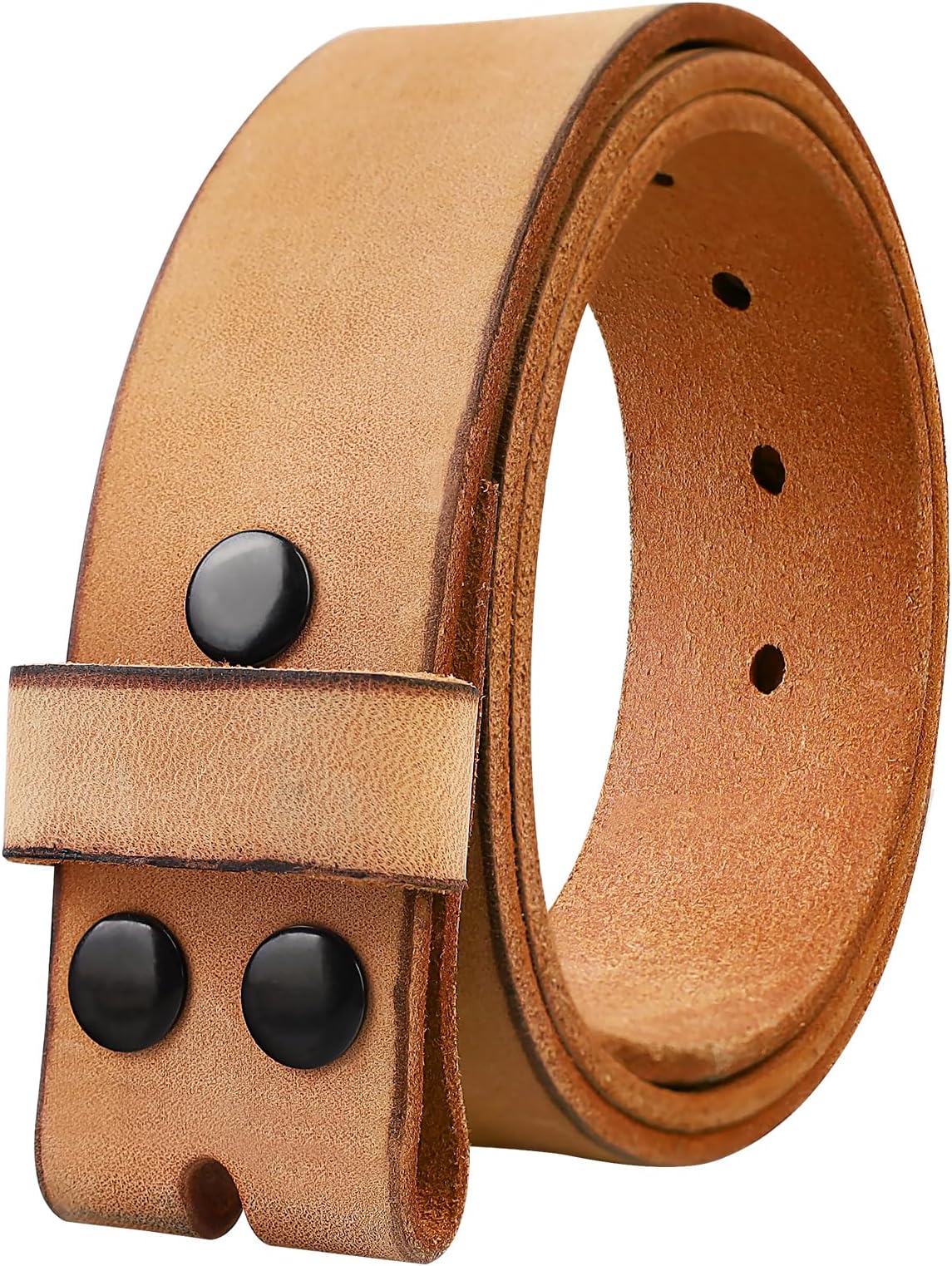 NPET Men's Full Grain Leather Belt Vintage Distressed Style with Snap-On Strap 1 1/2" Wide without Buckle