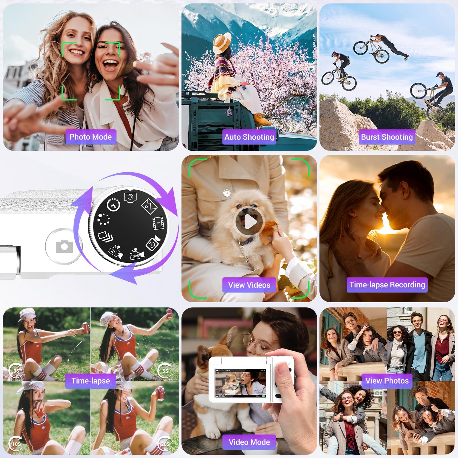Digitalkamera 64MP 4K, Wevoor Kompaktkamera mit 3" 180° Flip Screen, 2000mAh Akku, 32GB Karte, Autofokus & 18X Digitalzoom, Fotokamera für Vlogging Selfies Reisen Anfänger Teens Kinder - Weiß