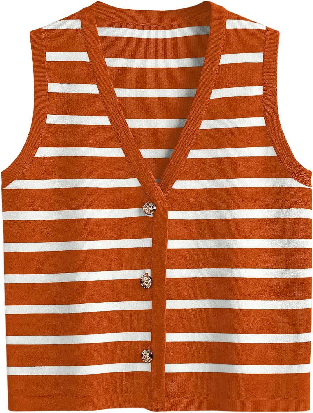 LILLUSORY Summer Vest Tops for Women 2025 Striped Sweater Vests Vacation Button Up Outfits Spring Shirts Blouses Clothes