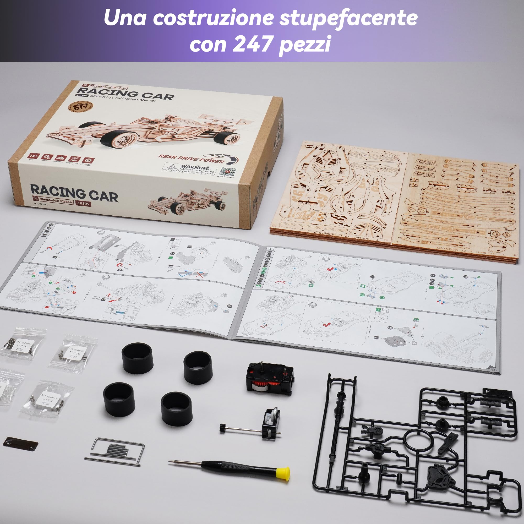 ROWOOD Kit di modelli di auto da corsa in legno per adulti e ragazzi da costruire, puzzle in legno 3D, kit di costruzione di modelli di veicoli, kit di artigianato fai da te, regalo creativo per lui