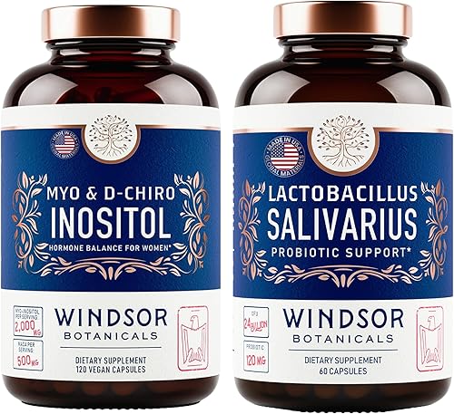 WINDSOR BOTANICALS Myo & D-Chiro Inositol y Lactobacillus Salivarius Probiótico Paquete de Apoyo a la Salud Femenina