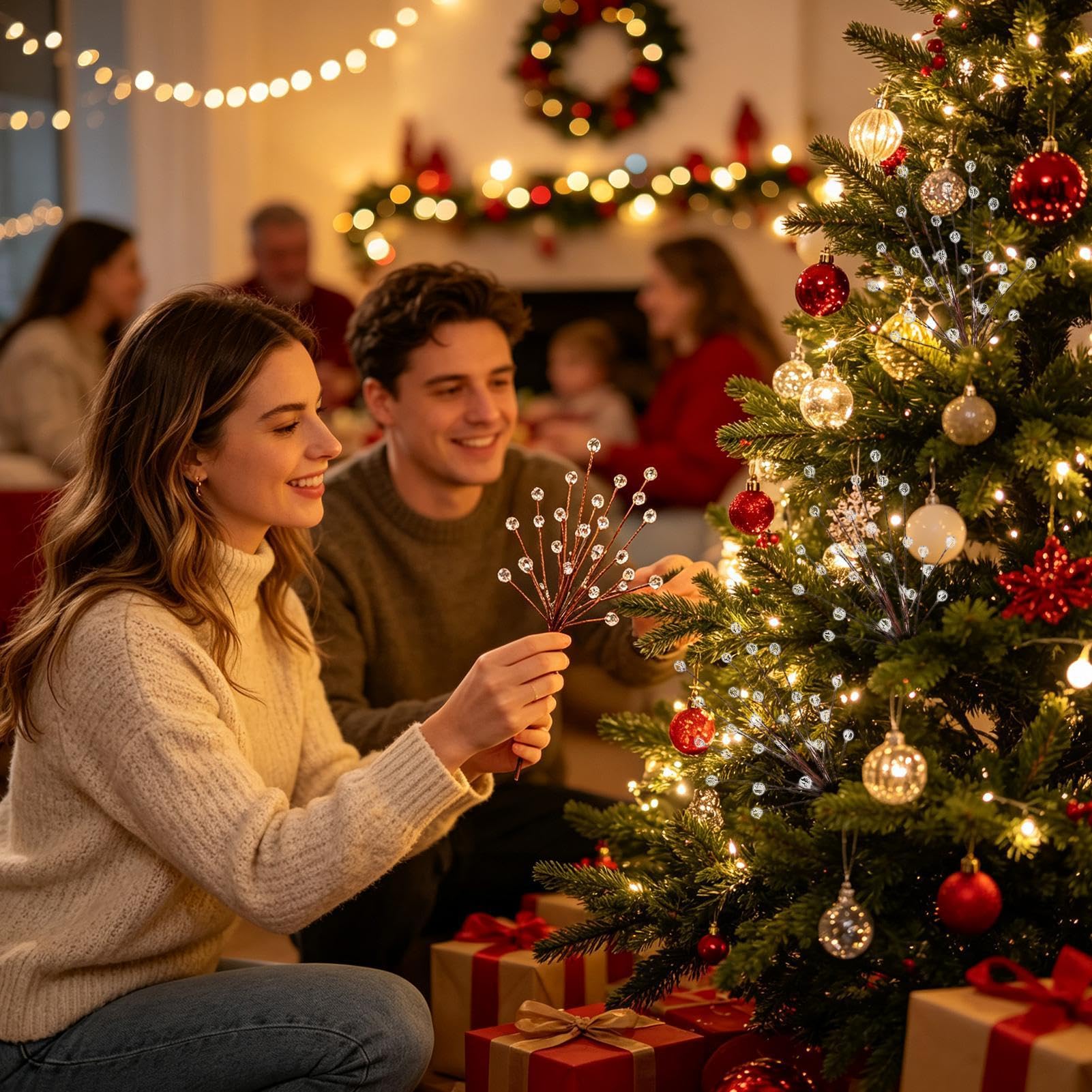 Piques en pour Sapin de Noël 15 pièces 30 cm, décoration Brillante en
