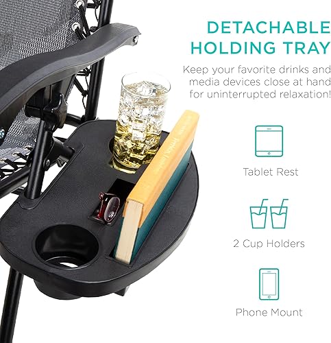 Miniatura 171 de Best Choice Products Juego de 2 sillas reclinables ajustables de malla de acero con gravedad cero con almohadas y bandejas portavasos, color arena