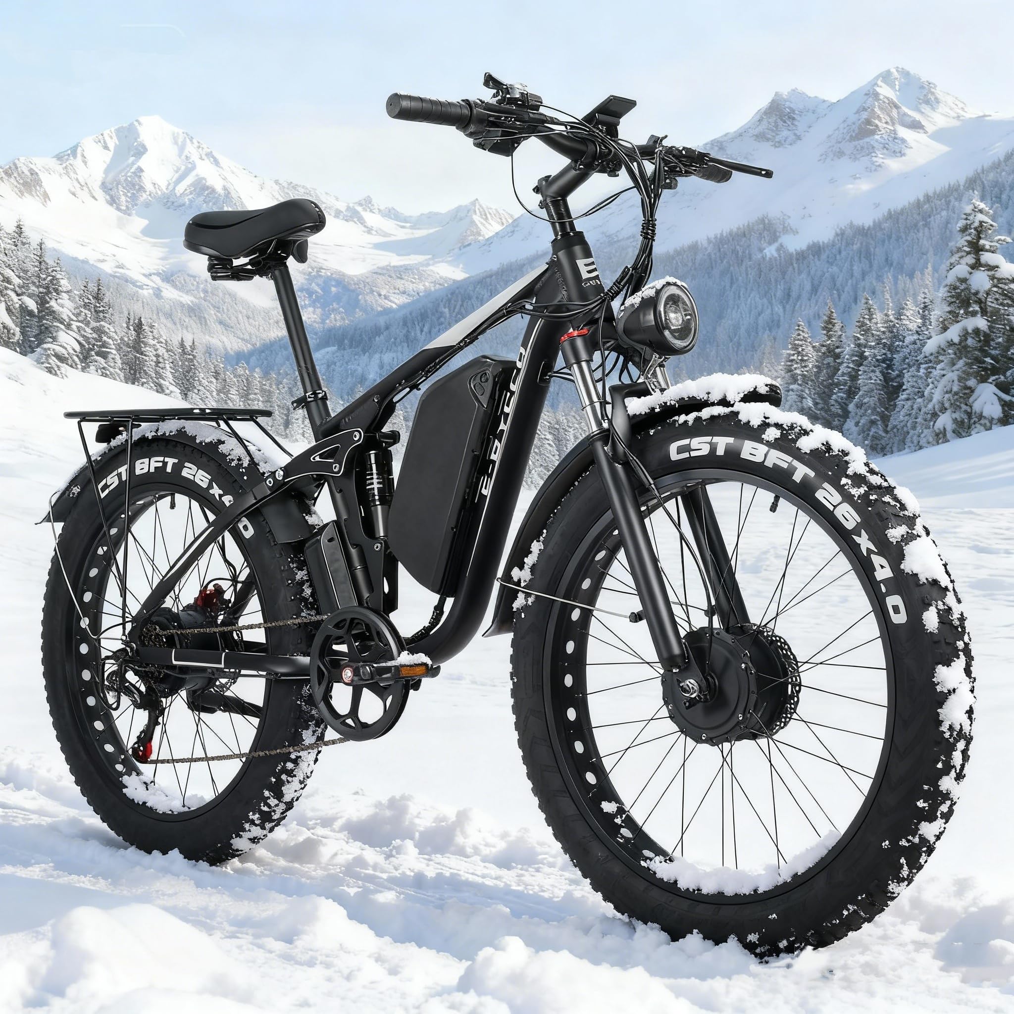 - 6000W Dual Motor Electric Bike for Adults, 52V 32AH, Up to 90Mile & 45MPH E-Bike All-Terrain Fat Tires Full Suspension 24/26 Inch Electric Bicycles Hydraulic Disc Brake for Snow Wet Road UL2849 by SGS