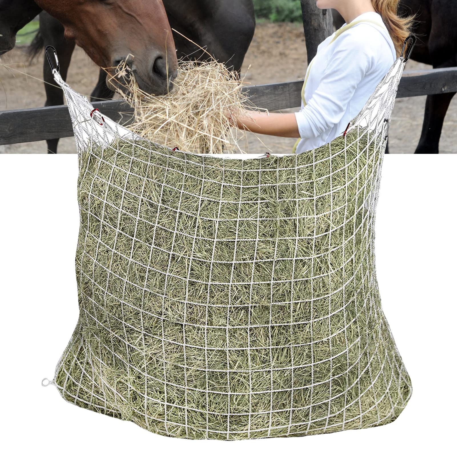 ADITAM Bolsas Deportivas Alimentador de Caballos Reutilizable Alimentador de Bolsas de Red de Entramado múltiple de Alta Resistencia para ovejas Double The Comfort
