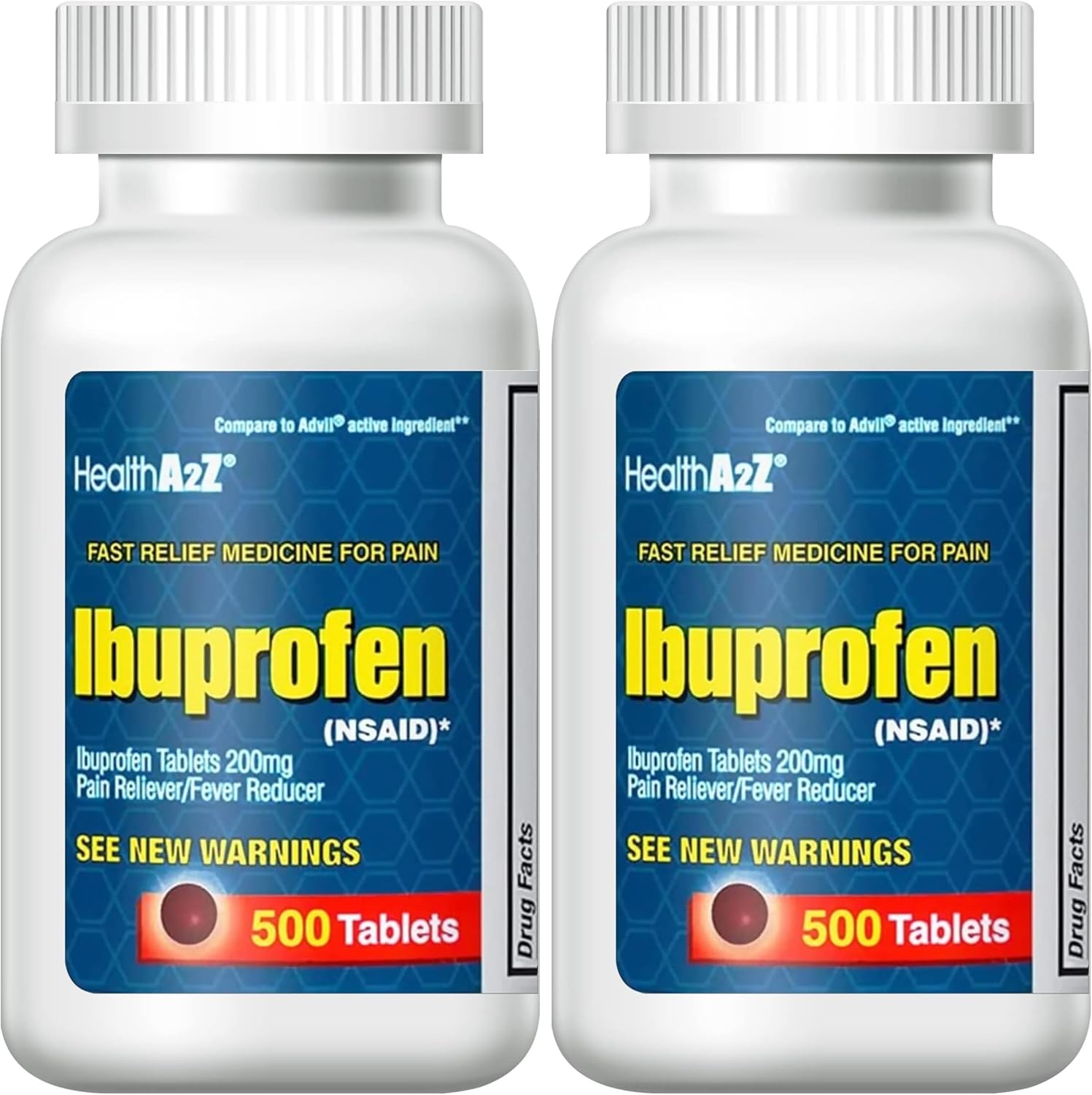 HealthA2Z® Ibuprofen 200mg, NSAID, Pain Reliever, Fever Reducer, Headache, Body Aches, Back Pain, Arthritis, Menstrual Cramps, 500 Caplets