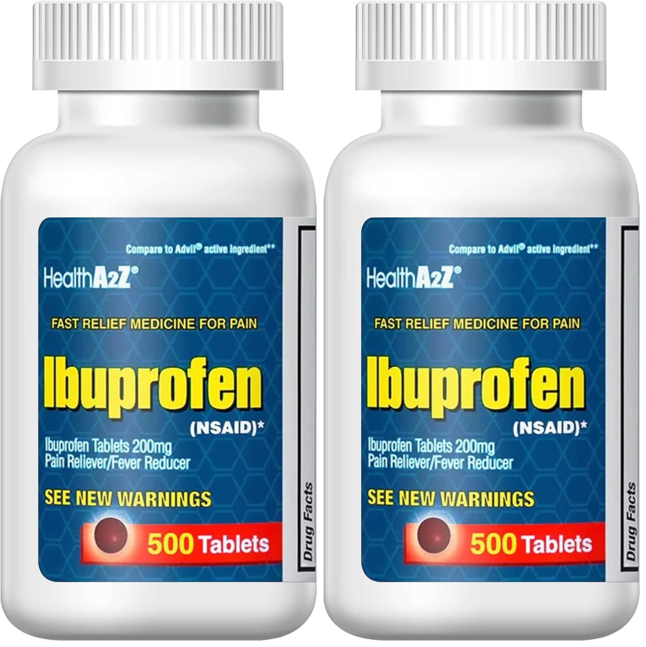 HealthA2Z® Ibuprofen 200mg | 500 Counts | Pain Relief | Body Aches | Headache | Arthritis | Cramps | Back Pain | Fever Reducer… (500 Count) (Pack of 2)