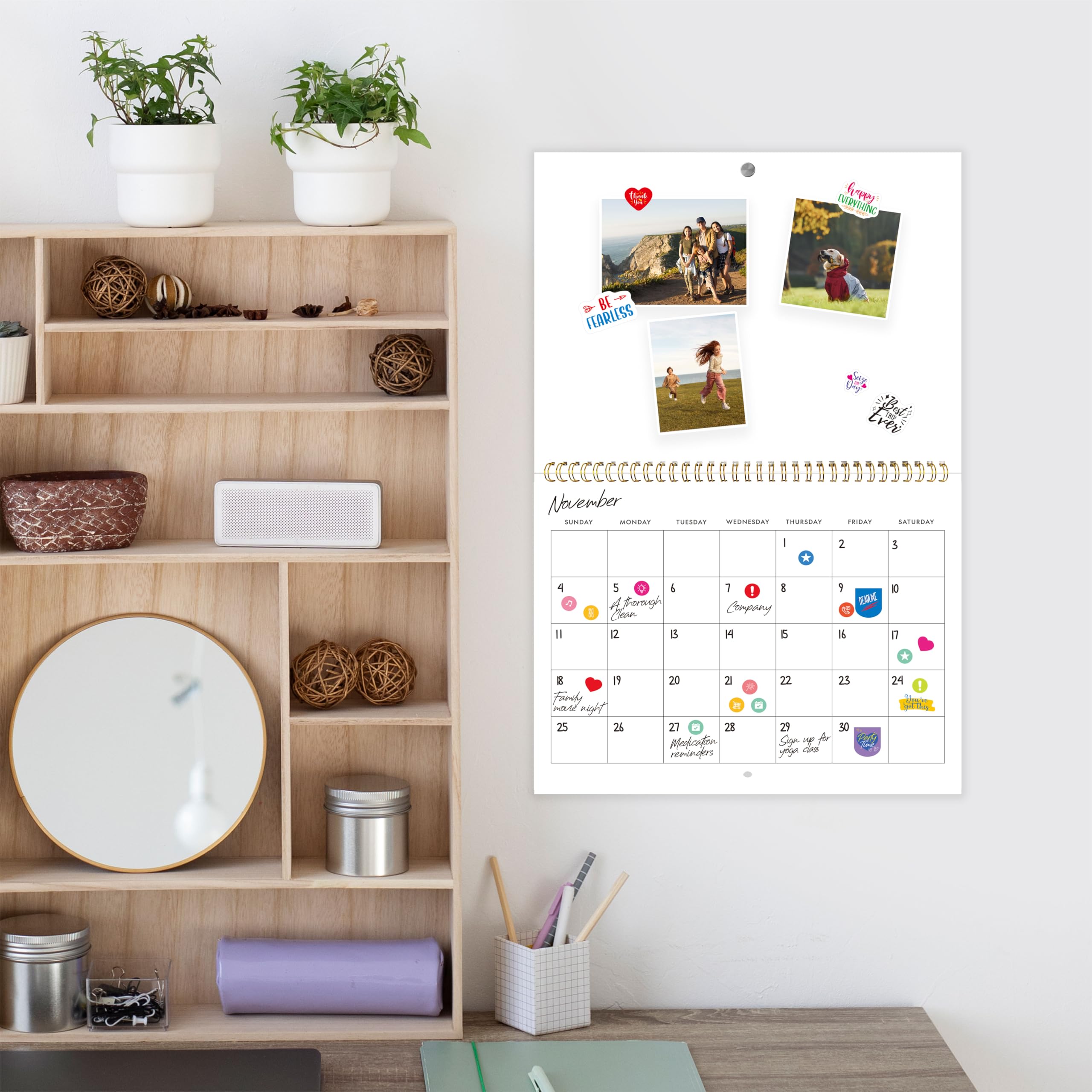 Blank Scrapbook Wall Calendar, Spiral-Bound Hanging Monthly Calendar, DIY Blank Calender with 400 Stickers for Office, Home, Kids, Adults (12" x 9" closed,18" x 12" open size) - Image 7