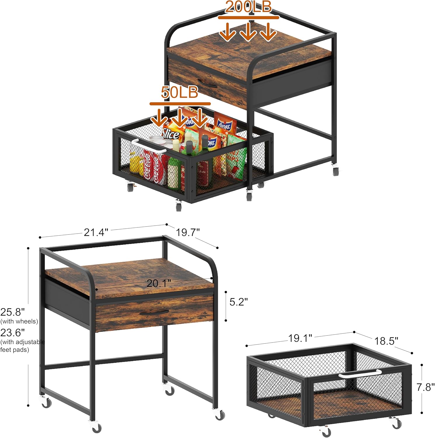 Mini Fridge Stand with Storage, Small Refrigerator Stand with Rolling Cabinet, 220 lbs Heavy Duty mini Fridge Table for Dorm, Apartment,Office, Bedroom (Brown)