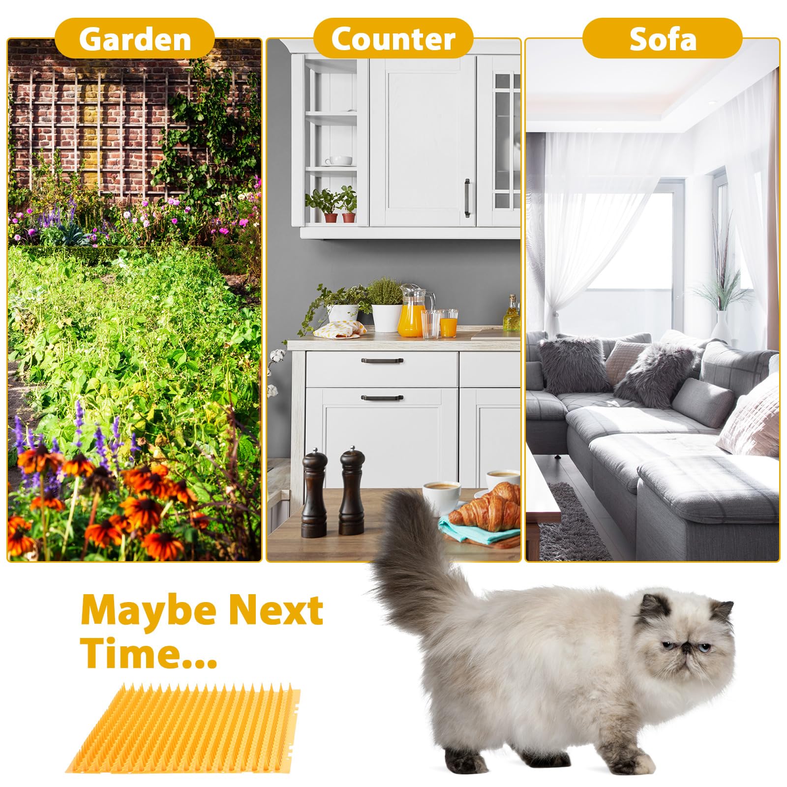 Lot de 16 tapis répulsifs pour chats et chiens en plastique pliable à pointes avec pointes pour intérieur et extérieur, 5,5 m², 40,6 x 33 cm (orange)