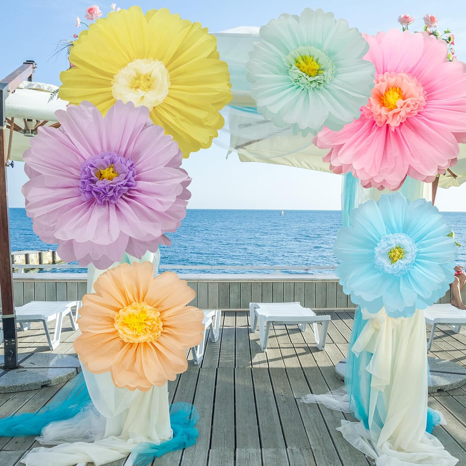 Giegxin 6 Pcs 31.5", 24" Pastel Giant Paper Flower Colorful Large Tissue Paper Flower for Wall Big Pastel Floral Decorations for Wall Wedding Bridal Shower Baby Shower Mexican Fiesta Crepe Birthday