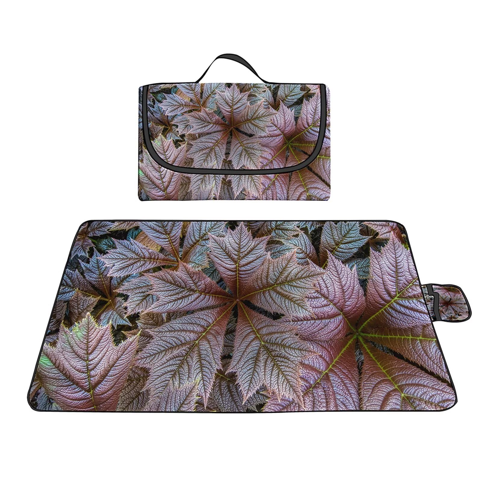 Manta Picnic Impermeable 100x150cm,Lavable Picnic Blanket,Ultrasónica Mantel Picnic,con Mango Multifunción para Acampar Playa Parque de Senderismo,Planta Hojas