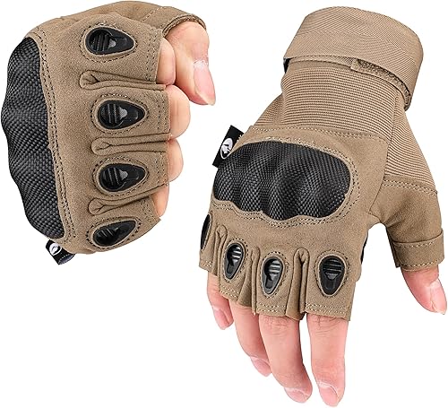Miniatura 7 de Mossy Oak Guantes tácticos sin dedos, guantes de ciclismo con nudillos duros para entrenamiento de deportes al aire libre, paintball, caza, ciclismo