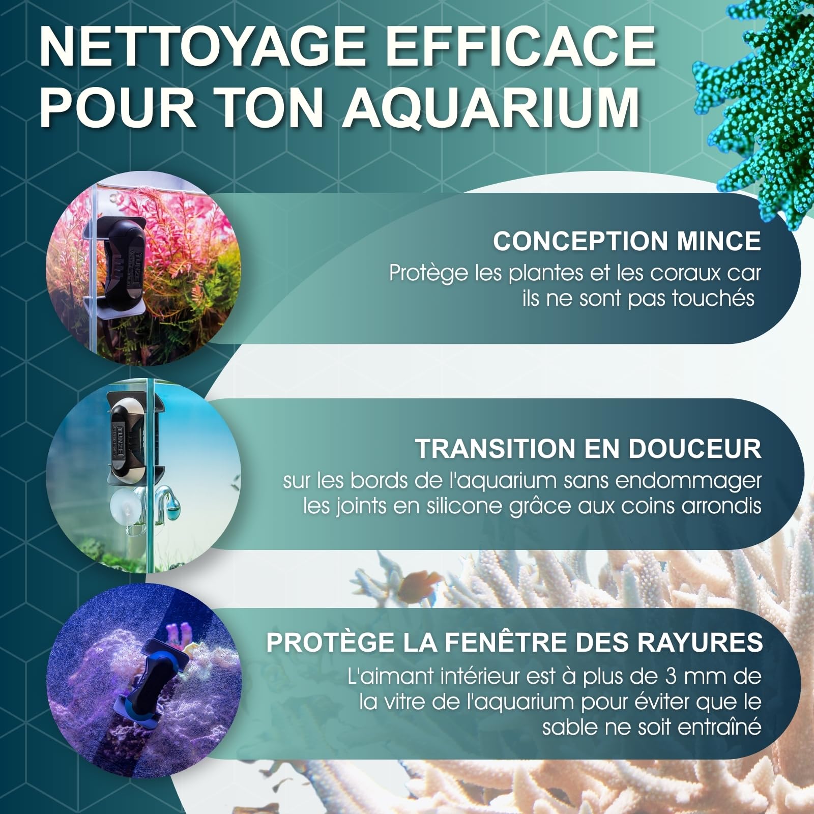 TUNZE Care Magnet Nano I Aquarienreiniger für 6-10mm Glasstärke I schlanker Scheibenreiniger mit abgerundeten Kunststoffklingen I Algenmagnet mit stark minimierter Kratzgefahr I Aquariumglas-Reiniger