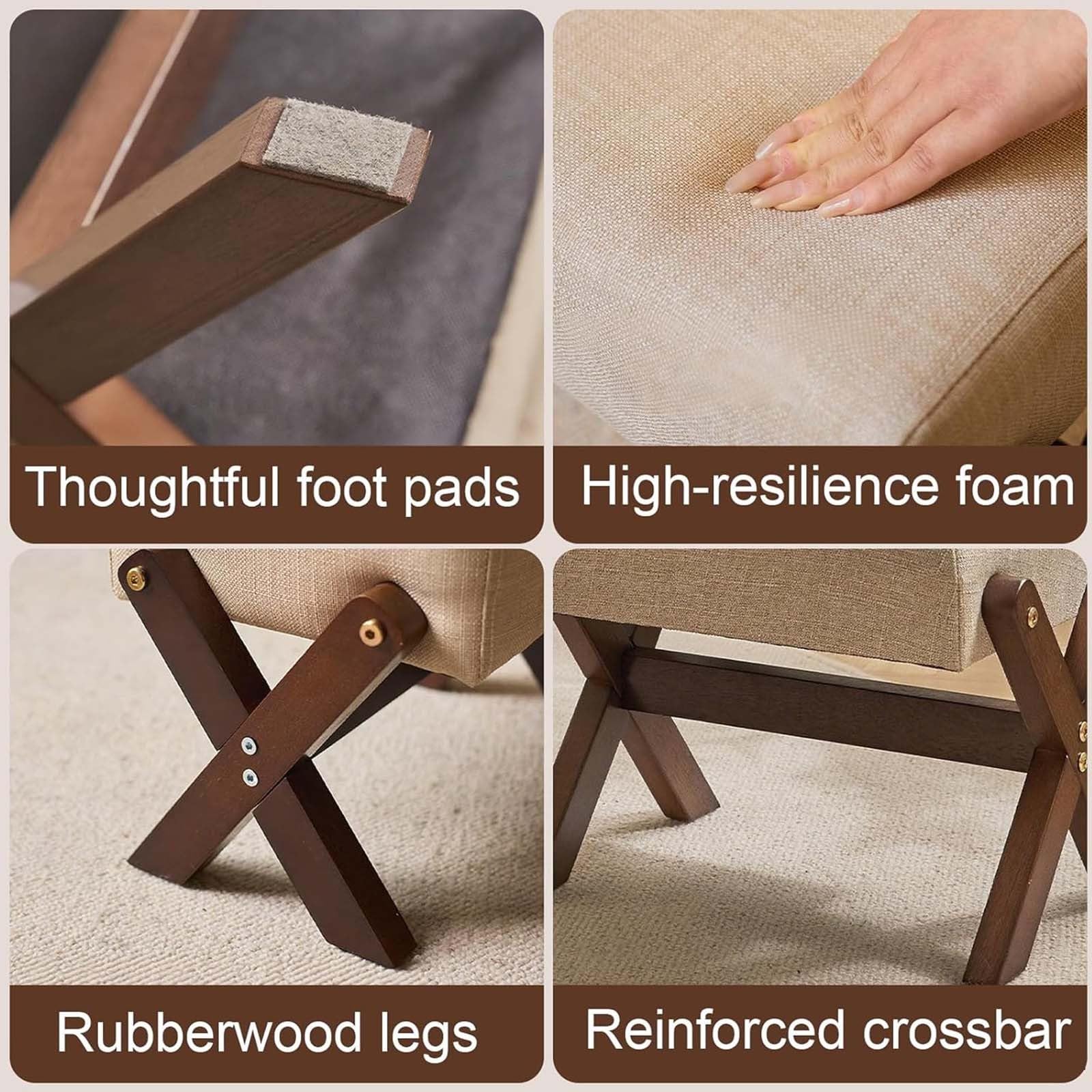Lot de 2 repose-pieds multi-usages, coussin en mousse épaisse, tissu en lin, design en X, idéal pour chambre à coucher, salon et cuisine