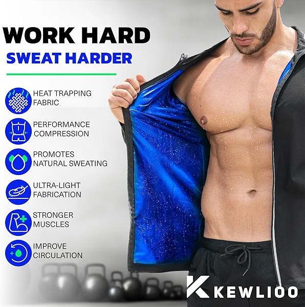 Kewlioo Pro Men's Heat Trapping Sauna Suit For Men, Sauna Long Sleeve Sauna Shirt for Gym, Workouts